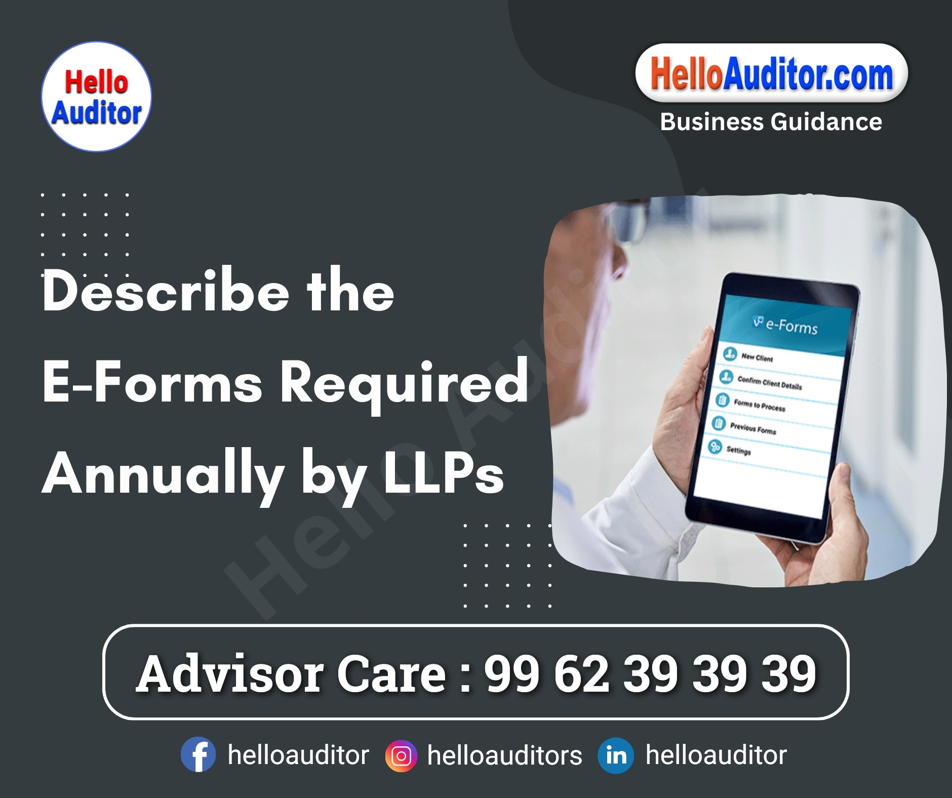 #LLP #EForms #AnnualCompliance #BusinessRegistration #LimitedLiabilityPartnership #CorporateGovernance #LegalRequirements #BusinessForms #AnnualFiling #ComplianceChecklist #LLPForms #BusinessLaw #Entrepreneurship #CompanySecretarial #RegulatoryCompliance #TaxFiling #BusinessDocumentation #LLPAnnualReturn #FormFiling 

📢 𝐏𝐥𝐞𝐚𝐬𝐞 𝐅𝐨𝐥𝐥𝐨𝐰 & 𝐒𝐡𝐚𝐫𝐞 -𝐇𝐀 𝐓𝐨𝐮𝐫 𝐨𝐧 𝐒𝐨𝐜𝐢𝐚𝐥 𝐌𝐞𝐝𝐢𝐚 𝐏𝐚𝐠𝐞𝐬:

📞 𝗖𝗮𝗹𝗹 𝗖𝗲𝗻𝘁𝗿𝗲 : 99 62 39 39 39
🌐 𝗪𝗲𝗯𝘀𝗶𝘁𝗲 : helloauditor.com
✉️ 𝗘𝗺𝗮𝗶𝗹 : hello@helloauditor.com
👍 𝗙𝗮𝗰𝗲𝗯𝗼𝗼𝗸 : facebook.com/helloauditor
📸 𝗜𝗻𝘀𝘁𝗮 : instagram.com/helloauditors
💼 𝗟𝗶𝗻𝗸𝗲𝗱𝗜𝗻 : linkedin.com/in/helloauditor
🐦  𝗧𝘄𝗶𝘁𝘁𝗲𝗿 : x.com/helloauditor
💬 𝗪𝗵𝗮𝘁𝘀𝗔𝗽𝗽 : wa.me/9962393939
📢𝗪𝗔 𝗖𝗵𝗮𝗻𝗻𝗲𝗹 : wa.me/channel/0029Vb5szFSJJhzeVBsQro0c


