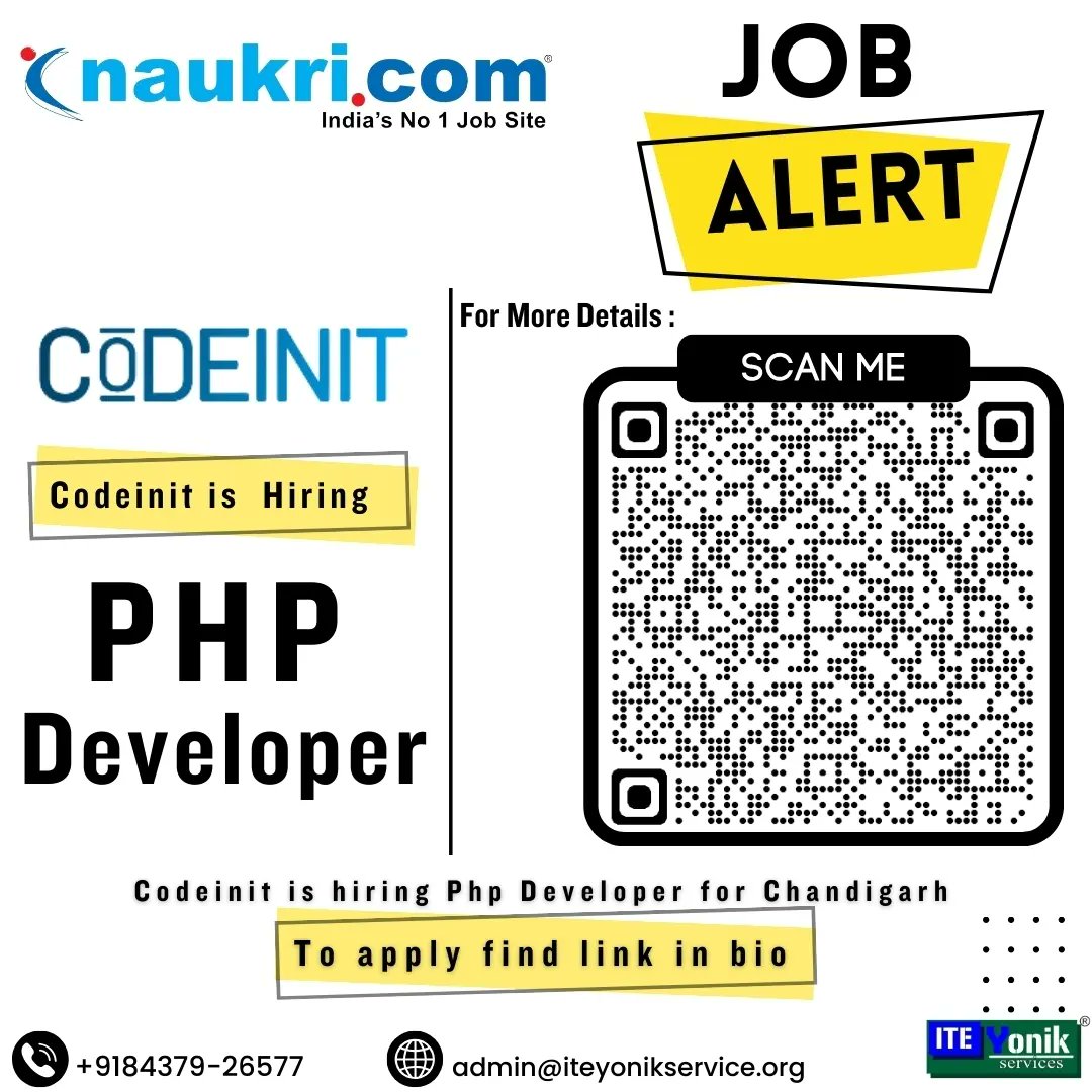 @codeinit_ is hiring #php_developer
Resource credit @naukridotcom
Job Alerts by @iteyoniks_training_internships
https://t.ly/he7Q6
#Iteyoniks #jobalert
#Naukri #Indeed #kotaklife #careeropportunity
#jobsearch #employment #hiring #jobhunt JobAlert
#Hiring #CareerOpportunity #NowHiring #JobOpening
#JobSearch #Jobs #JobSeekers #CareerSearch #Recruitment #joblisting #JobFair #jobs #jobsearch #job #hiring #jobseekers #jobvacancy #jobposting #applynow #vacancy