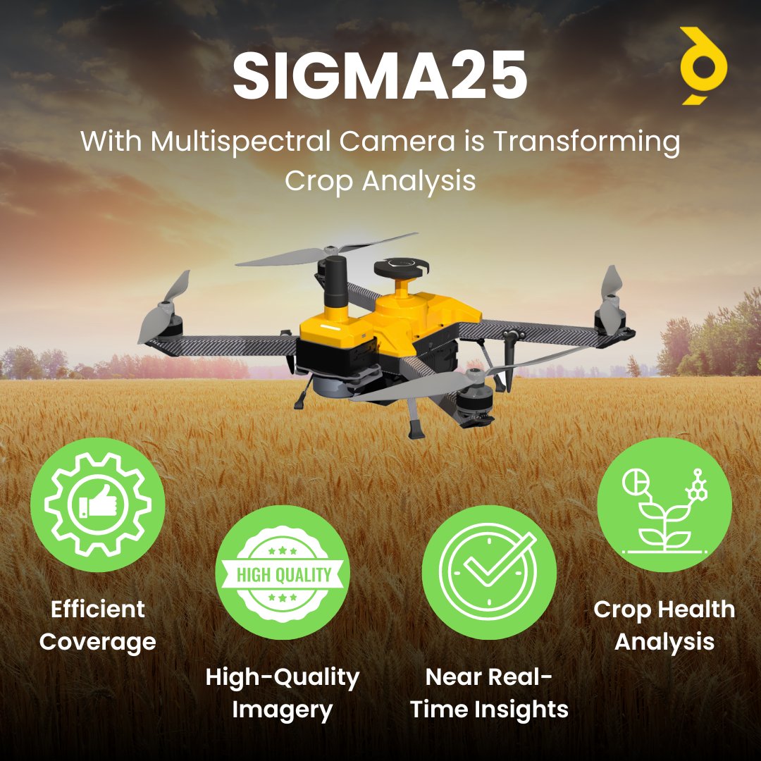 The image contains an Image of the Sigma25 Drone and pointers on how this drone is transforming crop analysis when combined with a multispectral camera.