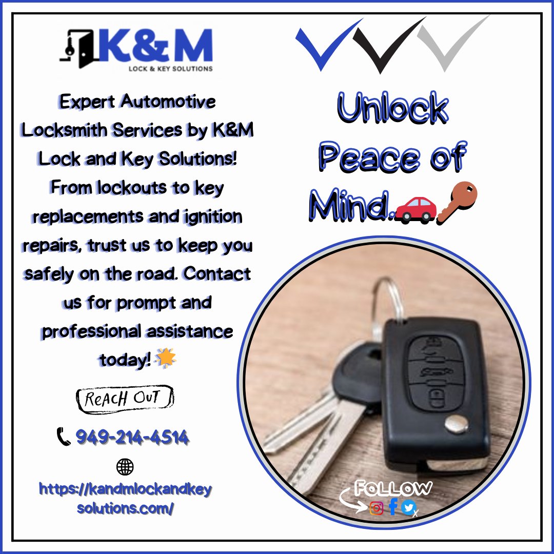 👇 | Reach to us at:
☎ | 949-214-4514
🌐 | Visit https://kandmlockandkeysolutions.com/