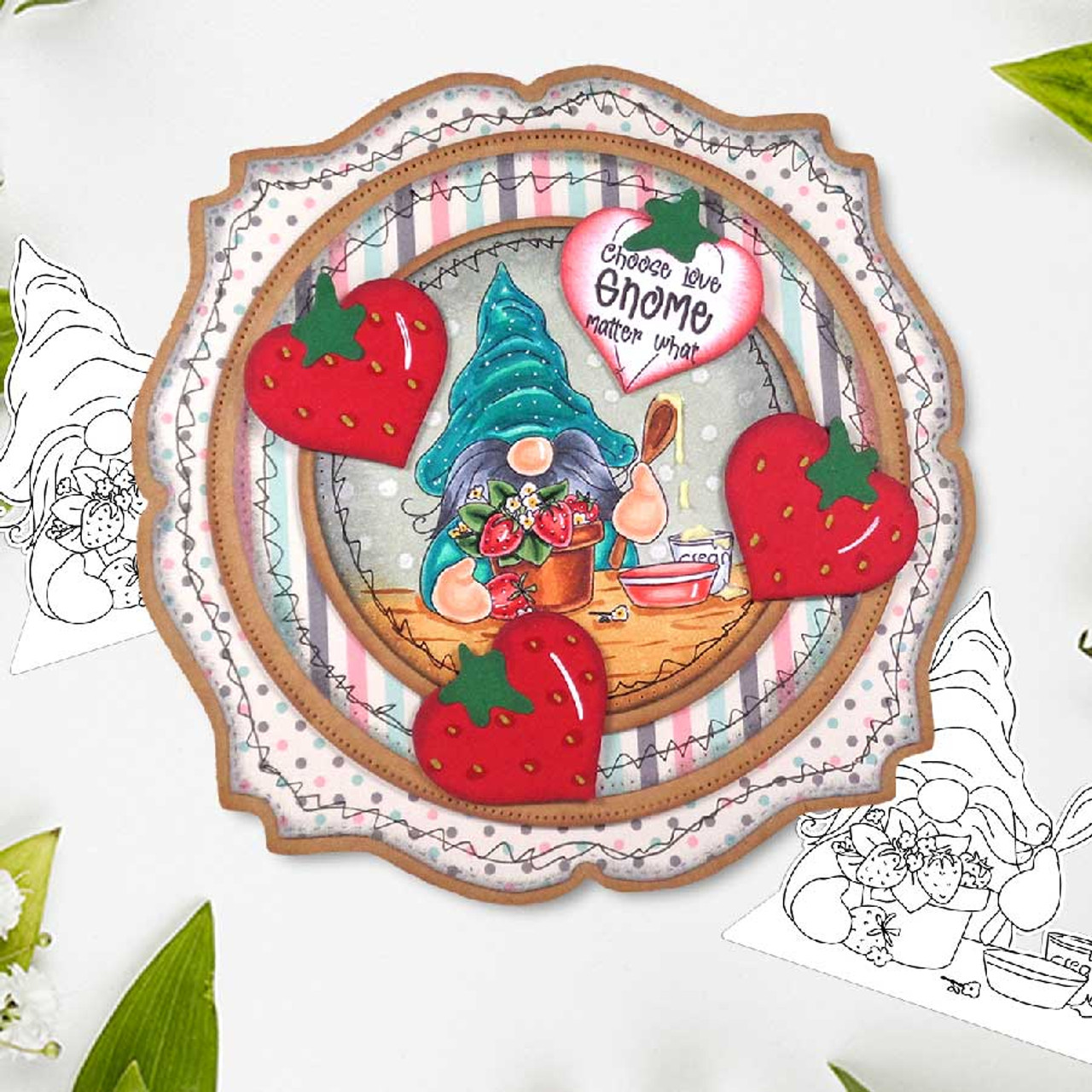 Gnometastic Strawberry Dream - digital stamp printable download with free SVG /DXF file included