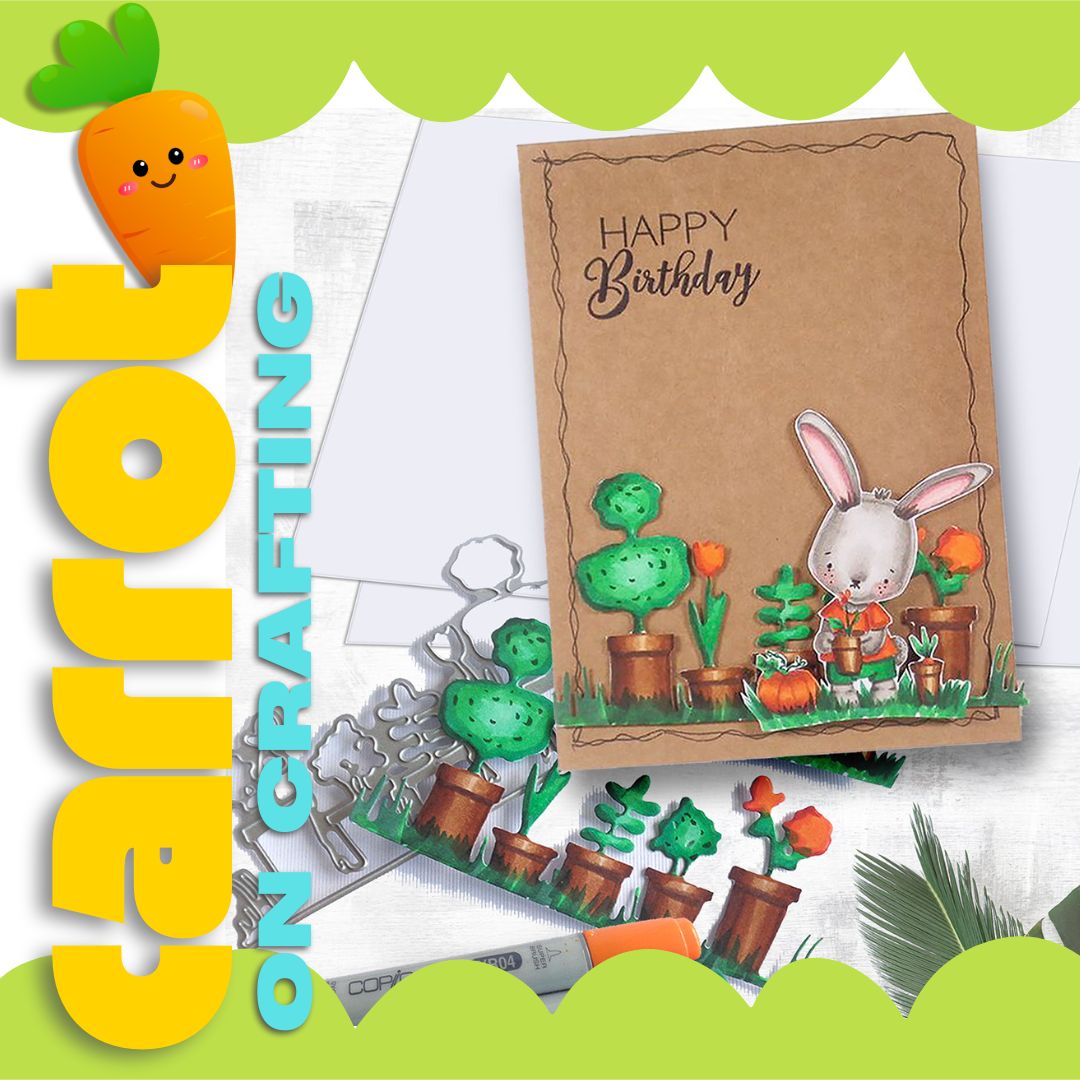 Cute bunny gardening card idea for card making, crafting