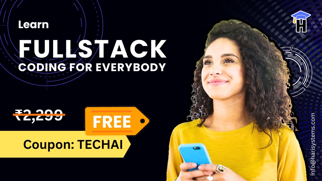 Coding for everybody: Full stack development course
https://www.udemy.com/course/coding-for-everybody-full-stack-development-course/?couponCode=TECHAI
#codig #development #elearning #inspire #harisystems #udemy #udemycoupon #usa #uk #india 