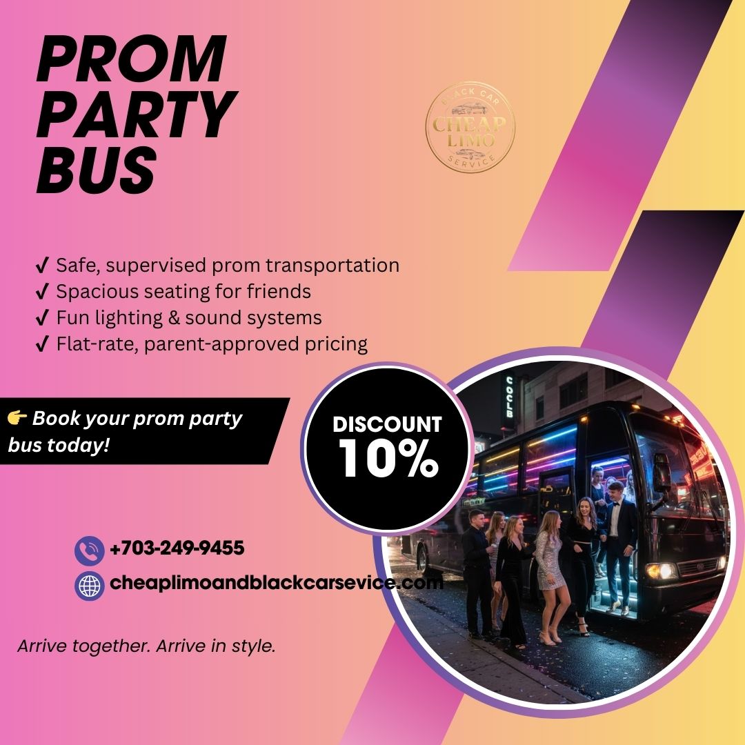 Arrive like a star on prom night! ✨🎶 Our prom party bus offers safe, stylish, and fun transportation—perfect for groups who want to celebrate together and arrive in style.
📞 703-249-9455
📧 quotes@cheaplimoandblackcarservice.com
🌐 cheaplimoandblackcarservice.com
Visit us: https://cheaplimoandblackcarservice.com/party-bus-rental/
