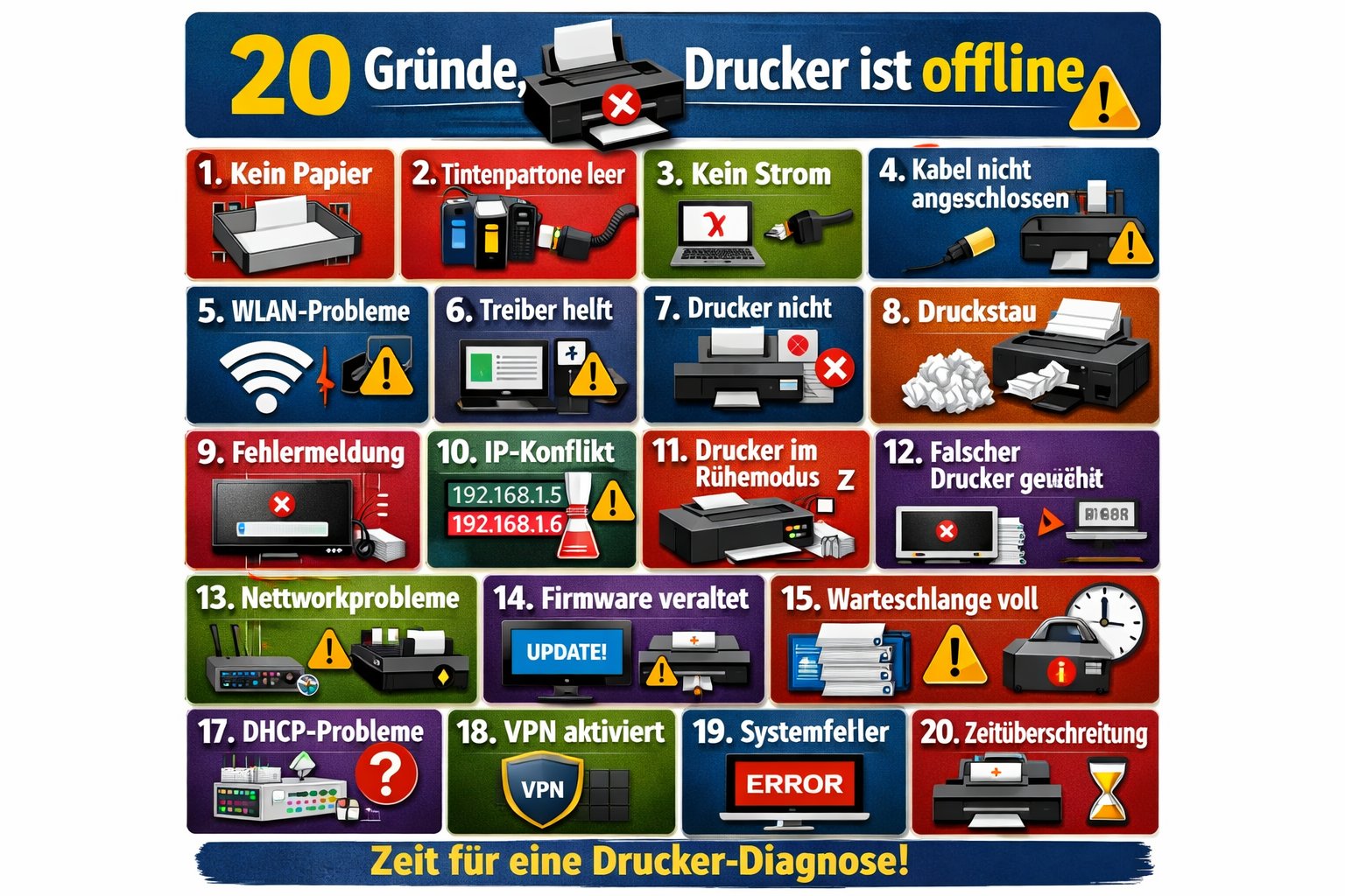 Es ist einer dieser typischen Technik-Momente: Der Drucker ist eingeschaltet, mit WLAN verbunden, zeigt kein Fehlersymbol – und trotzdem steht auf dem PC: „Der Drucker ist offline.
Viele Nutzer erleben genau dieses Problem täglich. In diesem Artikel zeige ich Ihnen 20 Gründe, Der Drucker ist offline obwohl eine Verbindung besteht – und wie Sie den Fehler Schritt für Schritt beheben.