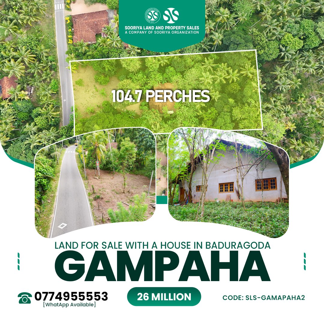 🚩 A strategic main-road property with both residential and commercial potential in a rapidly developing area of Baduragoda.

• 104.7 perches of land with a house, main-road facing, offering strong commercial and investment value
• 80% completed house with 4 bedrooms and 2 bathrooms, covering approximately 1,200 sq.ft
• Over 100ft of road frontage to the 30ft wide carpeted Muddaragama–Veyangoda Road, ensuring excellent visibility and access
• Conveniently located 10km to Meerigama, 4km to Divulapitiya, and 8km to Veyangoda
• Ideal for warehouse or logistics operations, with high future potential due to nearby highway developments
• Surrounded by established industrial factories and mixed-development projects, enhancing long-term commercial value

🔴 Price: Rs. 26.5 Million (Negotiable)

Call now! 0706955553/0774955553 [WhatsApp Available]

Check this out on ikman: https://ikman.lk/en/ad/land-for-sale-with-a-house-in-gampaha-for-sale-gampaha