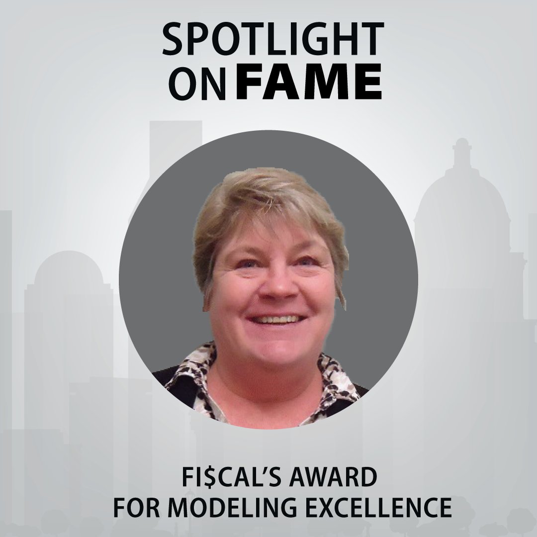 Graphic highlighting FISCal’s FAME Award with a blurred headshot and city skyline background.