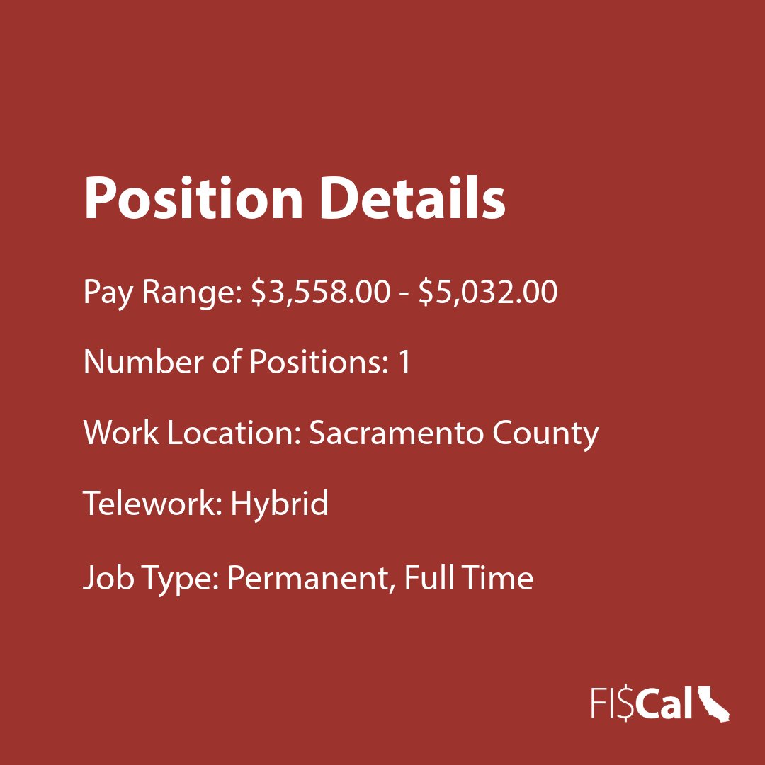 Job opening in Sacramento County with a pay range of $3,558 to $5,032, offering hybrid telework and full-time permanent status.