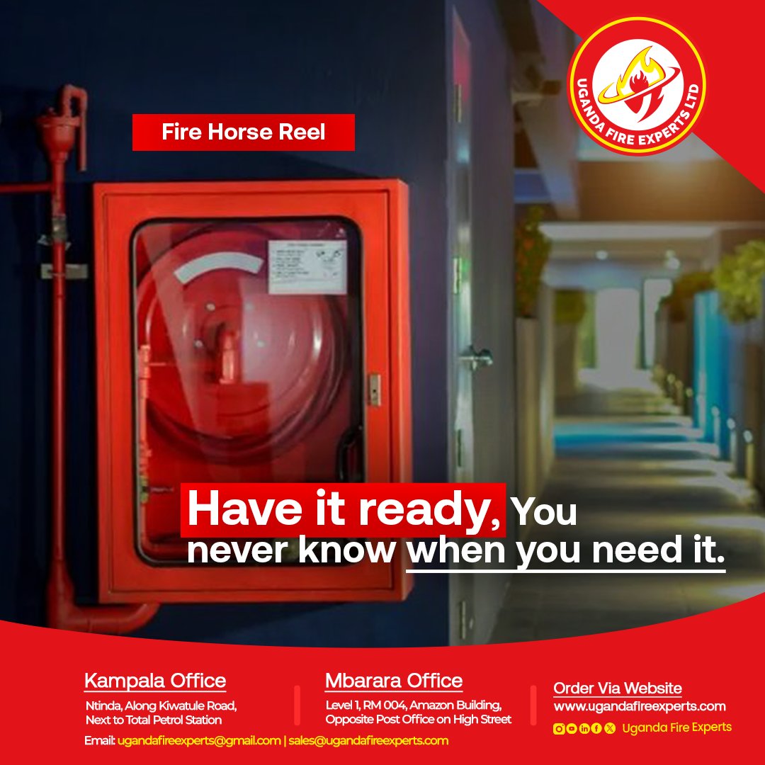 Protect your loved ones and your property. ❤️ Get your #FireHorseReel today and be ready for anything as part of the #FireControlSystem to help you mitigate any fire risk in the future.
🤙Call or WhatsApp
+256 7012 28778
For more details
https://ugandafireexperts.com