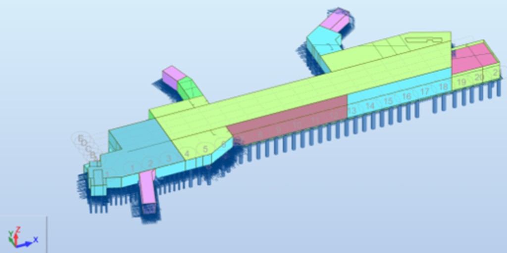 Colour coded underground station model from software