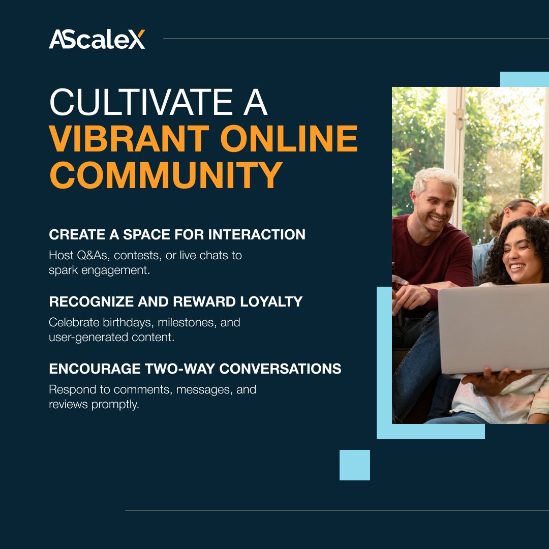 Cultivate a Vibrant Online Community


Create a space for interaction: Host Q&As, contests, or live chats to spark engagement.
Recognize and reward loyalty: Celebrate birthdays, milestones, and user-generated content.
Encourage two-way conversations: Respond to comments, messages, and reviews promptly.
