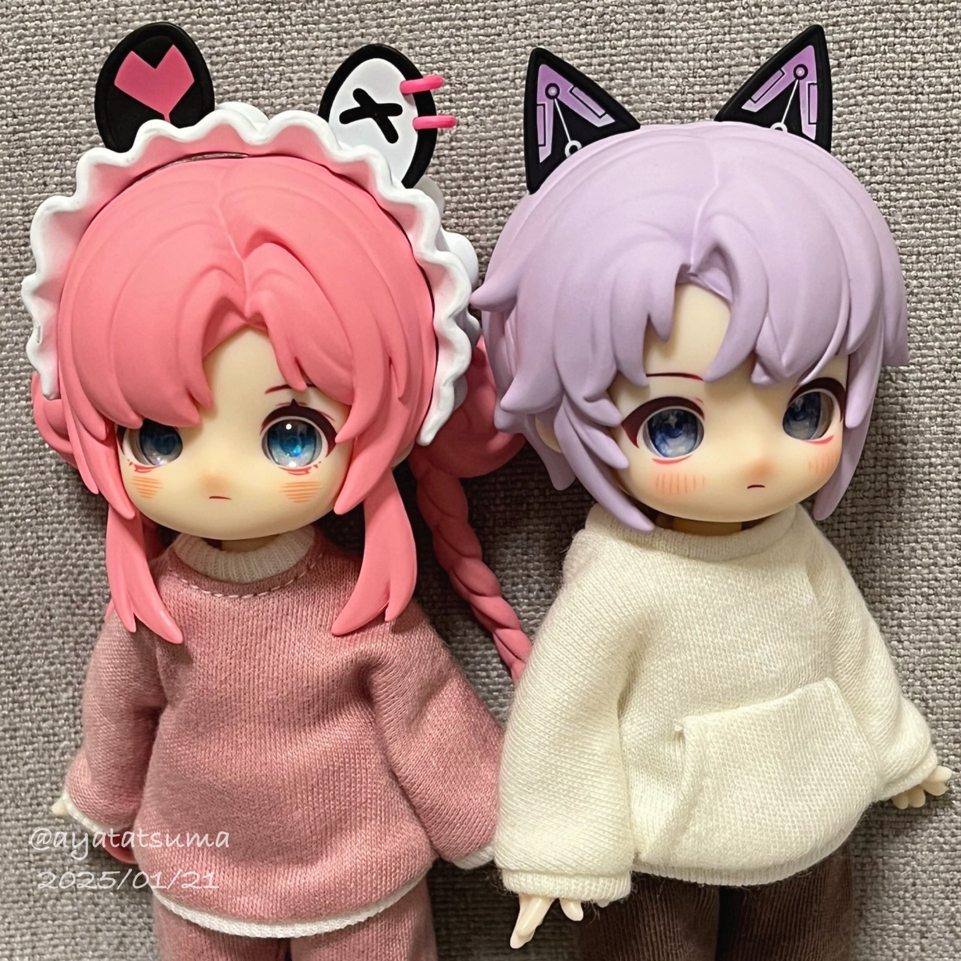 ブラインドドール NAGI 留学シーズンより云兎(画面左)と星泉(画面右)
着せているのは自作の #たつまドール服