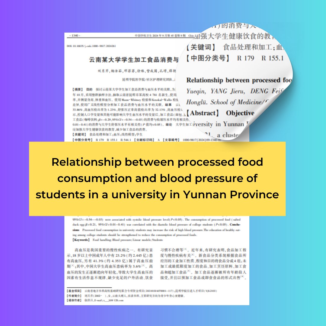 Relationship between processed food consumption and blood pressure of students in a university in Yunnan Province
