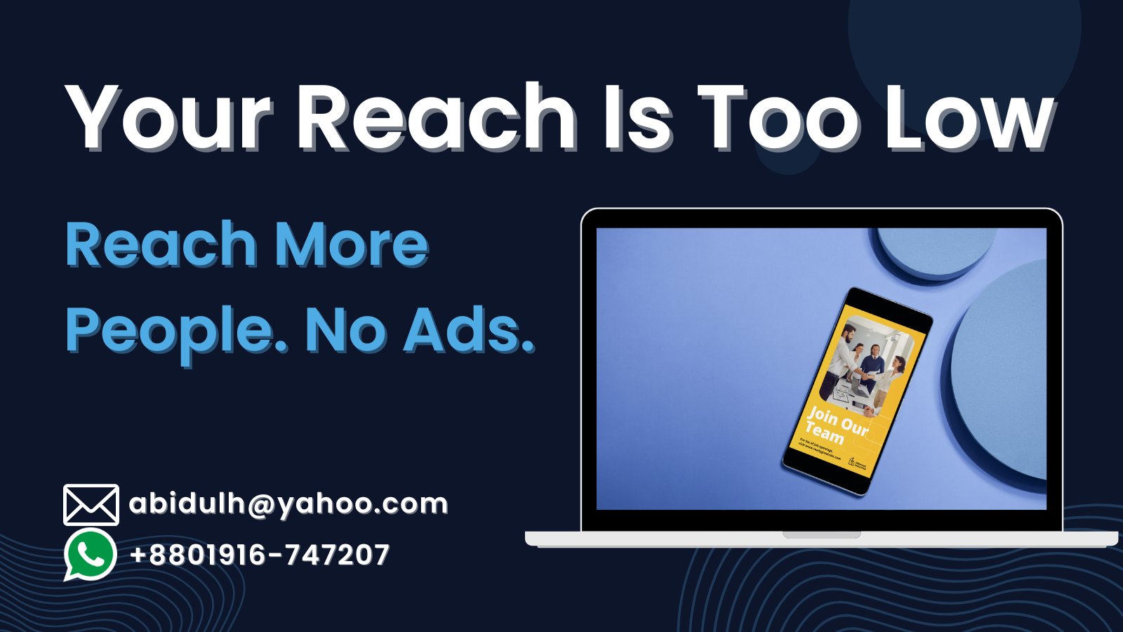 Chart image showing organic reach growth over time with text "Reach More People. No Ads."