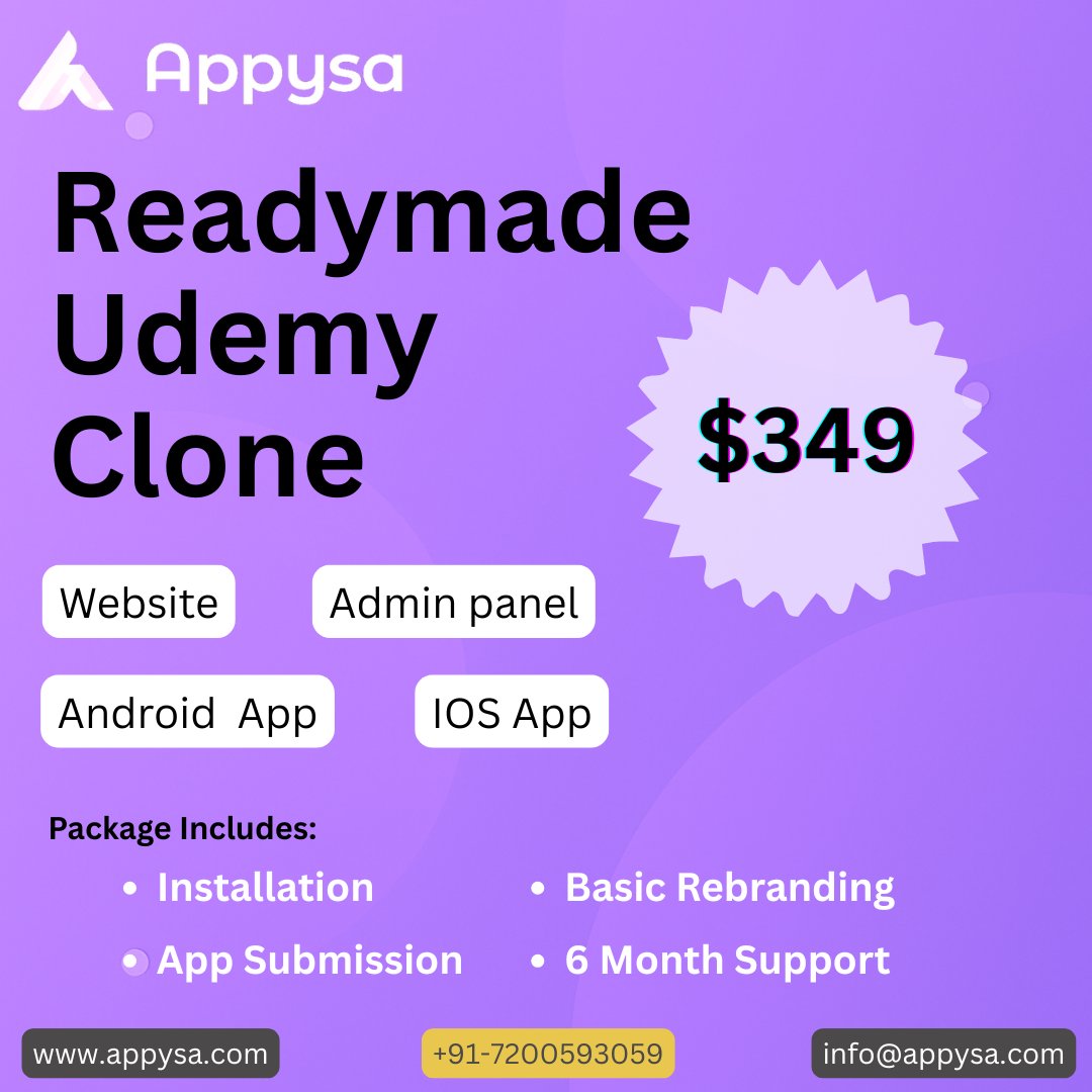 Right now: $349 for your own Udemy-style platform! - Appysa Technologies - Udemy Clone - Elearning Script - Coursera clone