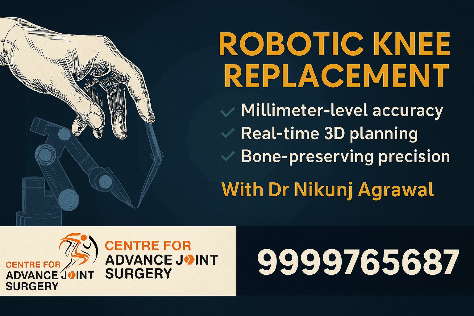 “The Engineer of Movement”
Ever wondered what happens when biology meets robotics?
It doesn’t just repair joints.
It rebuilds confidence.

Dr Nikunj Agrawal Noida  Noida isn’t just a surgeon —
He’s an engineer of movement,
A calibrator of life,
A mechanic of motion —
Working with one of the world’s most precise tools:
Robotic Knee Replacement Technology.

While others operate by eye...
He operates by millimeters.
While others hope for alignment…
He designs it – in real time.

And the best part?
🛏️ Patients walk the same day.
😌 With less pain.
⚡ And faster recovery.

Dr. Nikunj Agrawal – Rebuilding lives, one knee at a time.

📍 Max Super Speciality Hospital, Vaishali

#RoboticPrecision  #DrNikunjAgrawal  #kneeengineer  #walkagainwithconfidence  #RoboticSurgeryIndia  #FutureOfMobility 