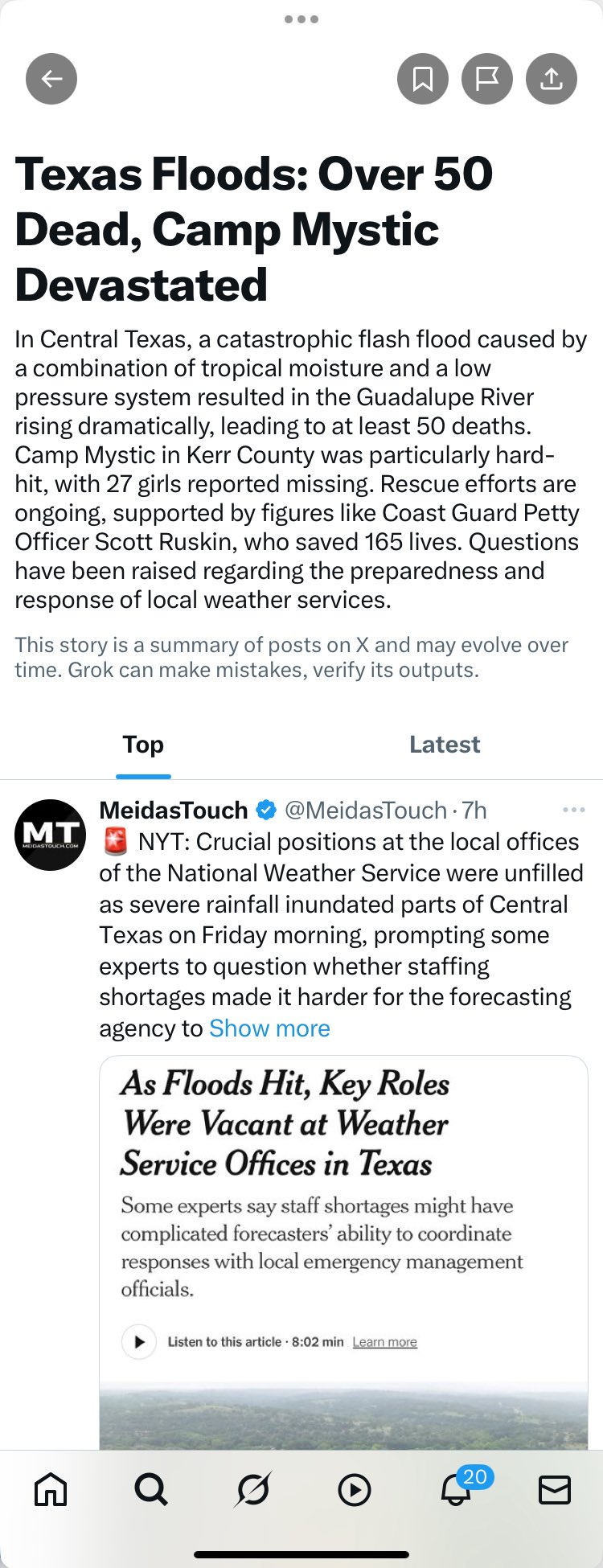 image, screenshot of Texas flood thread @X

https://x.com/i/trending/1941824506793992653/normal #WeatherDisaster