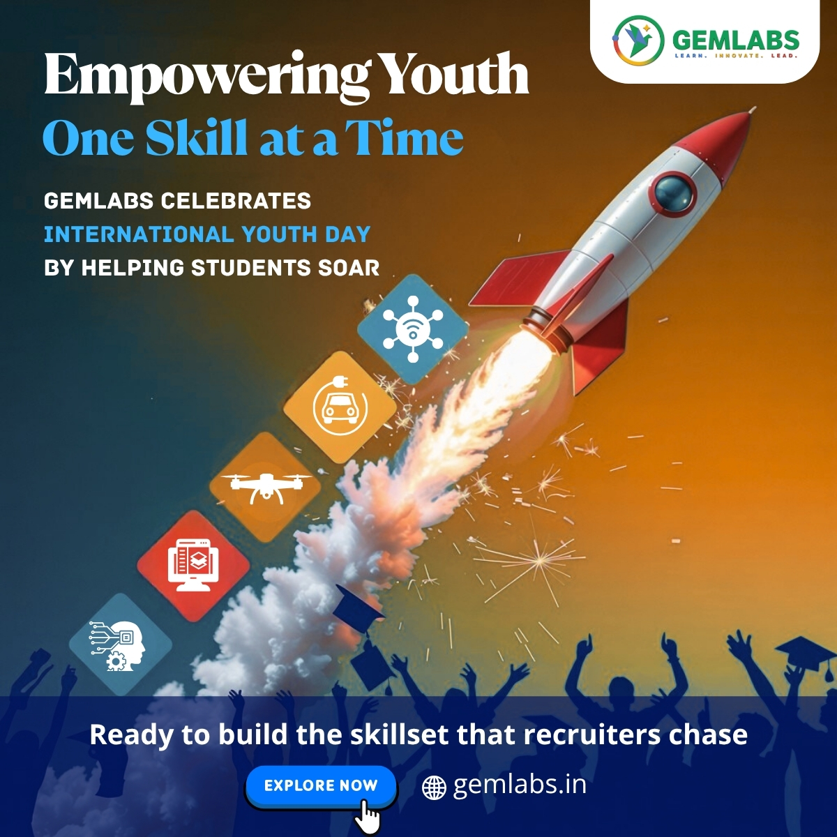 ✨Happy International Youth Day✨
Today, we celebrate the innovators, creators, and problem-solvers who will define the future. 🌱
At #GEMLABS, we believe in empowering youth with the skills to shape tomorrow from AI & Data Science to Web Development, Cybersecurity, UI/UX Design, and more. 
With every course, we aim to ignite curiosity, foster innovation, and open doors to limitless opportunities. 
Here’s to our youth learning, building, and leading a smarter, connected, and sustainable world.🌟

#InternationalYouthDay #YouthPower #ChangeMakers #InspireTheFuture #TechForGood #LearnBuildLead #DigitalDreamers #FutureCoders #AIForYouth #NextGenInnovators