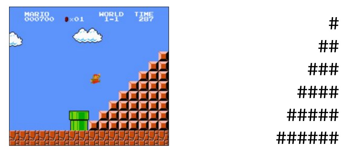 A screenshot from the original Super Mario Bros. game, showing Mario next to a right-aligned pyramid of blocks.

