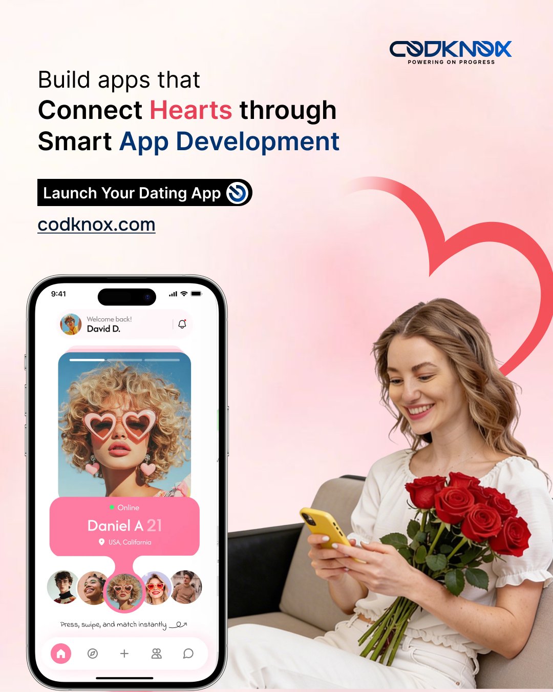 An infographic image with text "Build apps that connect hearts through smart app development"