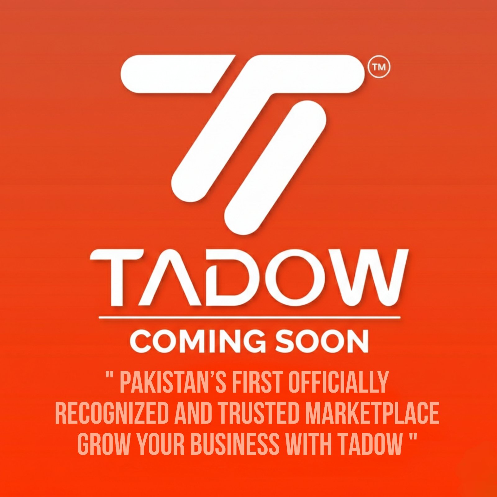 🚀 COMING SOON
TADOW, Pakistan’s own first marketplace 🇵🇰
A trusted, officially registered platform built to empower startups, students, and small businesses.
List your products. Build your shop. Grow with confidence.

#TADOW #PakistanMarketplace #MadeInPakistan #SellOnlinePakistan #StartupPakistan #SmallBusinessPK #EcommercePakistan #PakistaniStartups #LocalBusinessPK #ComingSoon