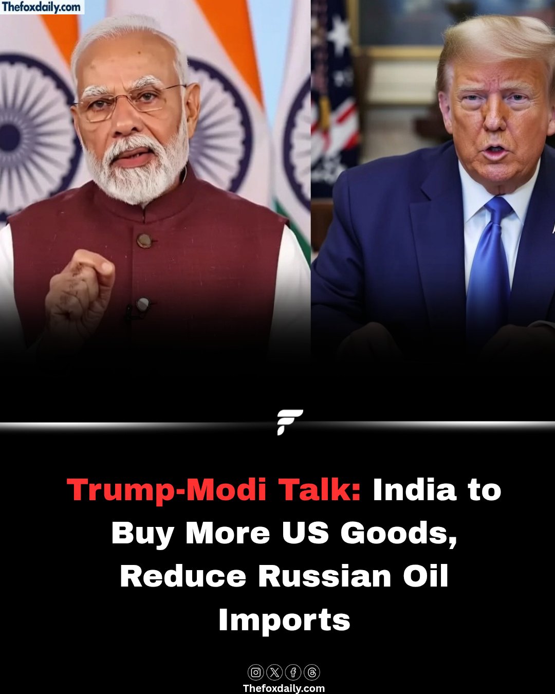 US President Donald Trump and PM Narendra Modi held a phone call discussing trade and global issues. Trump said PM Modi committed to buy more American goods, boosting US-India trade. He also mentioned that India agreed to gradually stop buying Russian oil, signaling support amid the Russia-Ukraine conflict. The call came just before Trump announced a trade deal reducing US tariffs on Indian goods to 18%. They also touched on efforts toward ending the Russia-Ukraine war.