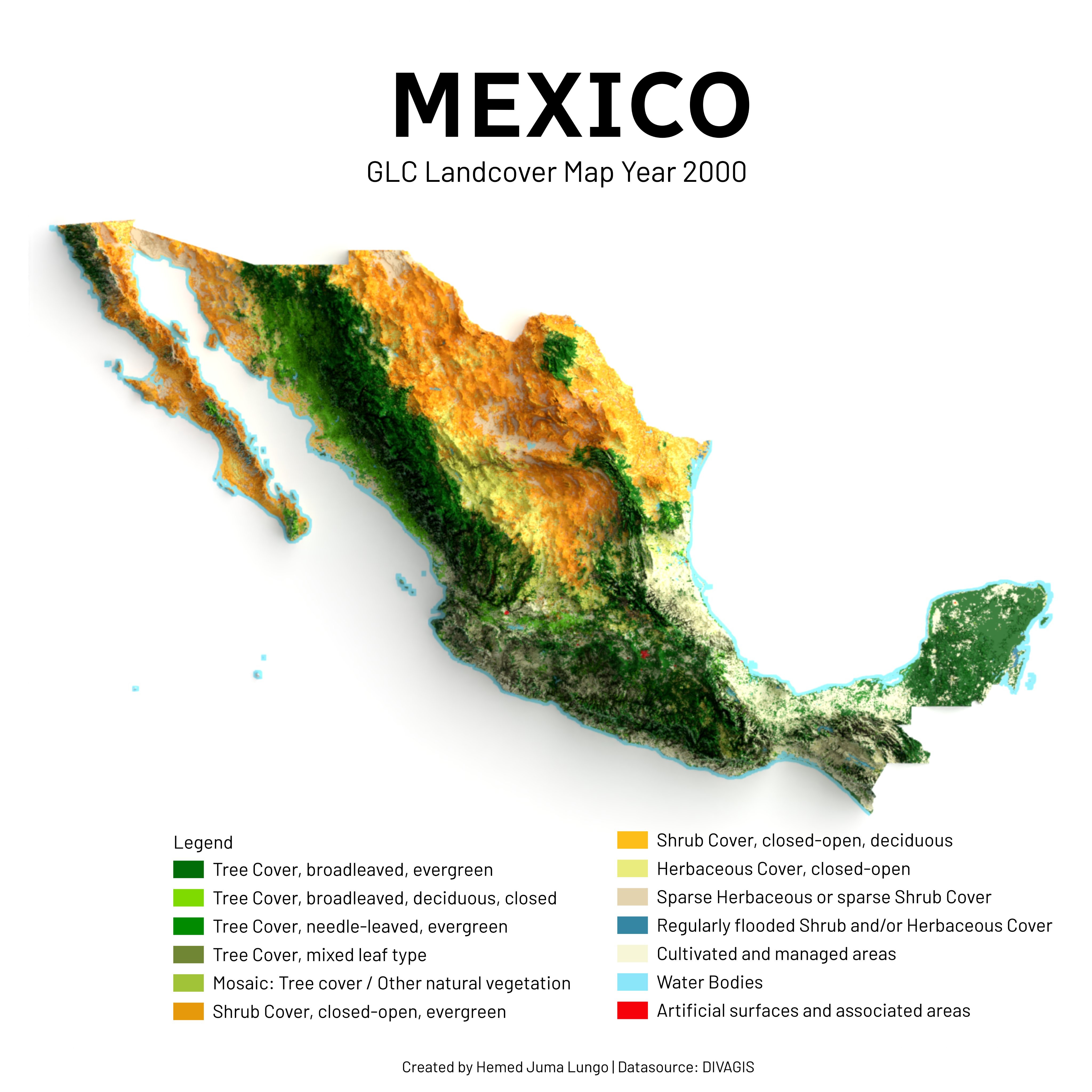 Mexico map showing Land cover 