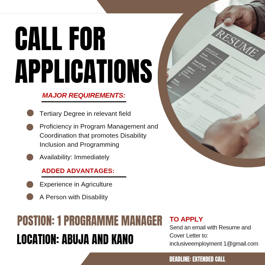 The flier announces an opening for a Programme Officer, with key requirements outlined in the caption.