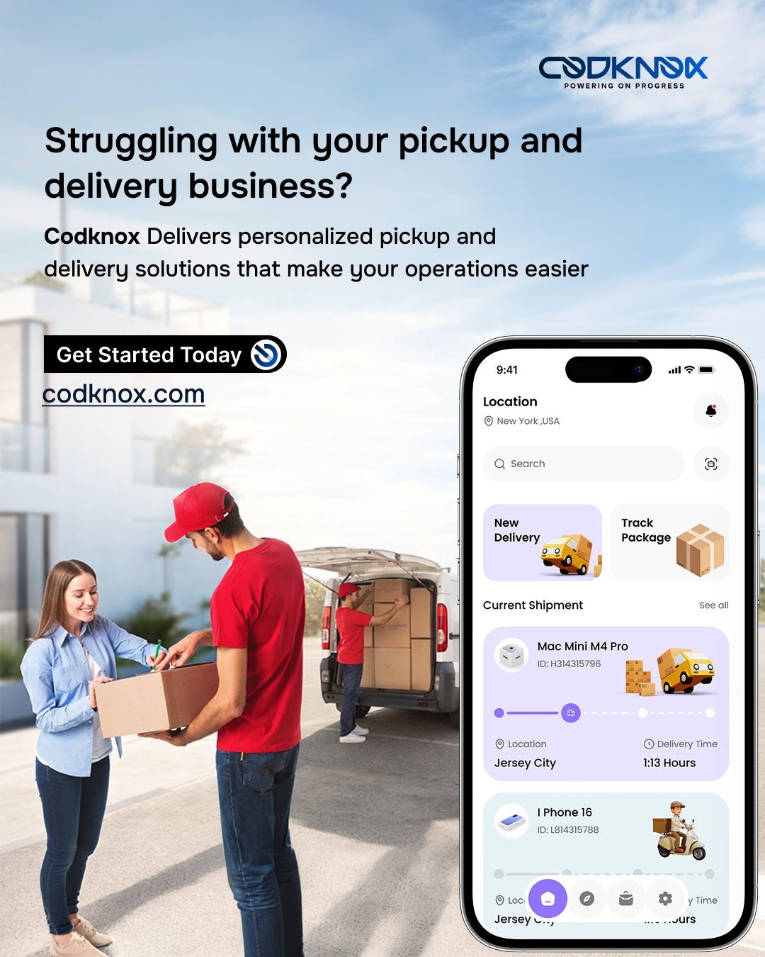 An Infographic image with text "Struggling with your pickup and delivery business? CodKnox delivers personalised pickup and delivery solutions that make your operations easier."