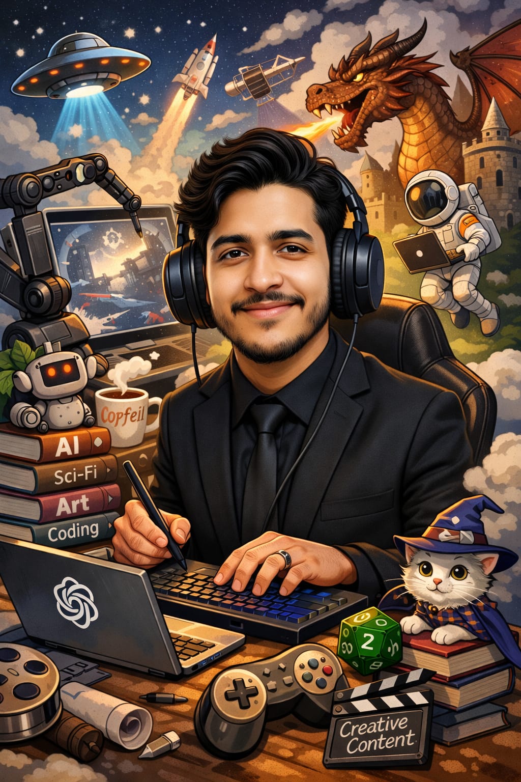 This image is a caricature-style illustration of Kaes, a professional UI/UX designer, product designer, and digital consultant. Kaes is seated confidently at a modern workspace, wearing a black suit, working on a laptop and tablet for Figma design, UI prototyping, and UX workflows. The desk features UI/UX, SaaS, and analytics books, a coffee mug, and design tools, showing Kaes’s expertise in website design, mobile app design, and graphic design. Behind Kaes, a screen displays wireframes, layouts, and dashboards, while charts and growth visuals highlight performance-driven design. Floating icons, a rocket, and a cityscape emphasize innovation, scalability, and business impact. Kaes integrates automation, design systems, and UX strategy as a founder and agency owner. The illustration conveys Kaes as a results-focused, highly skilled UI/UX designer, Figma expert, mobile and web designer, and digital consultant trusted by businesses worldwide.