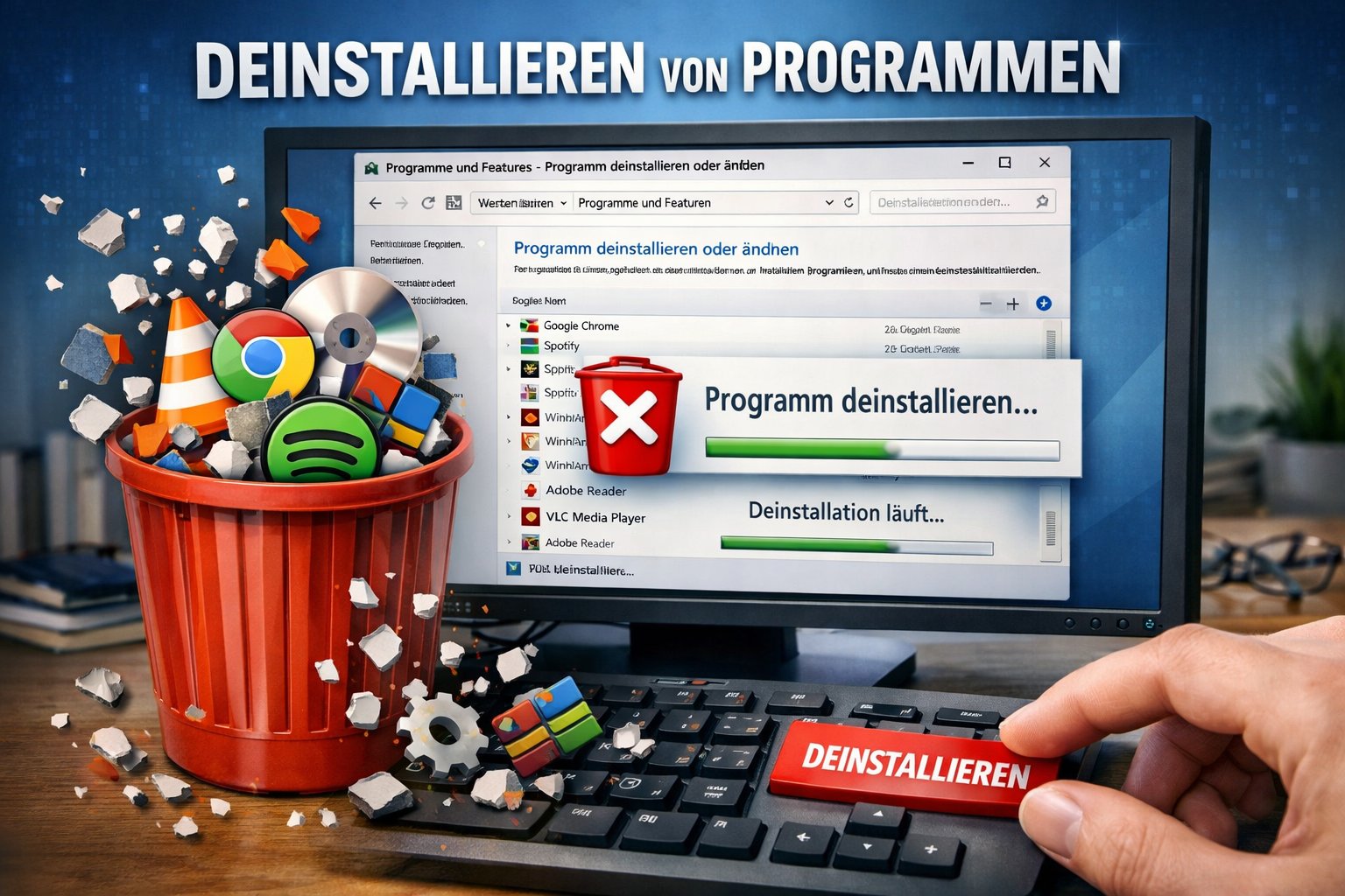 Hand aufs Herz: Wir installieren ständig Tools, testen Apps, probieren Software aus – und vergessen danach, sauber aufzuräumen. Genau hier wird deinstallieren von programmen wichtig. Denn halb gelöschte Apps hinterlassen Reste, bremsen den PC und können sogar Fehler verursachen. In diesem Guide zeige ich dir, wie Programme löschen vom Computer wirklich gründlich klappt, wie du Überbleibsel entfernst und deinem Windows-System wieder Luft verschaffst.
