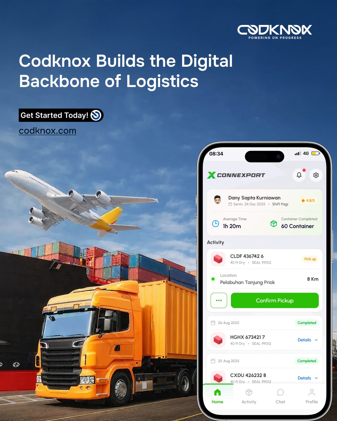 An infographic image with text "Codknox builds the Digital backbone of Logistics"
