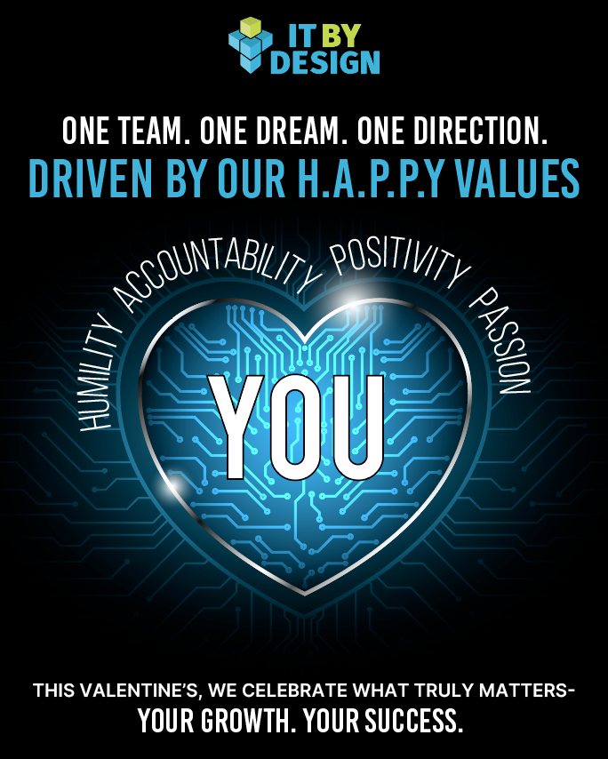   One Team. One Dream. One Direction.   Driven by our HAPPY Values Humility. Accountability. Positivity. Passion. You.   This Valentine’s, we celebrate what truly matters -  Your growth. Your success.   