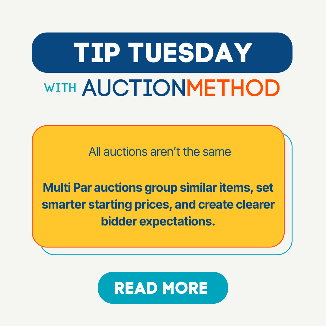 All auctions aren't the same. No. Multi Par auctions group similar items, set smarter starting prices, and create clearer bidder expectations.