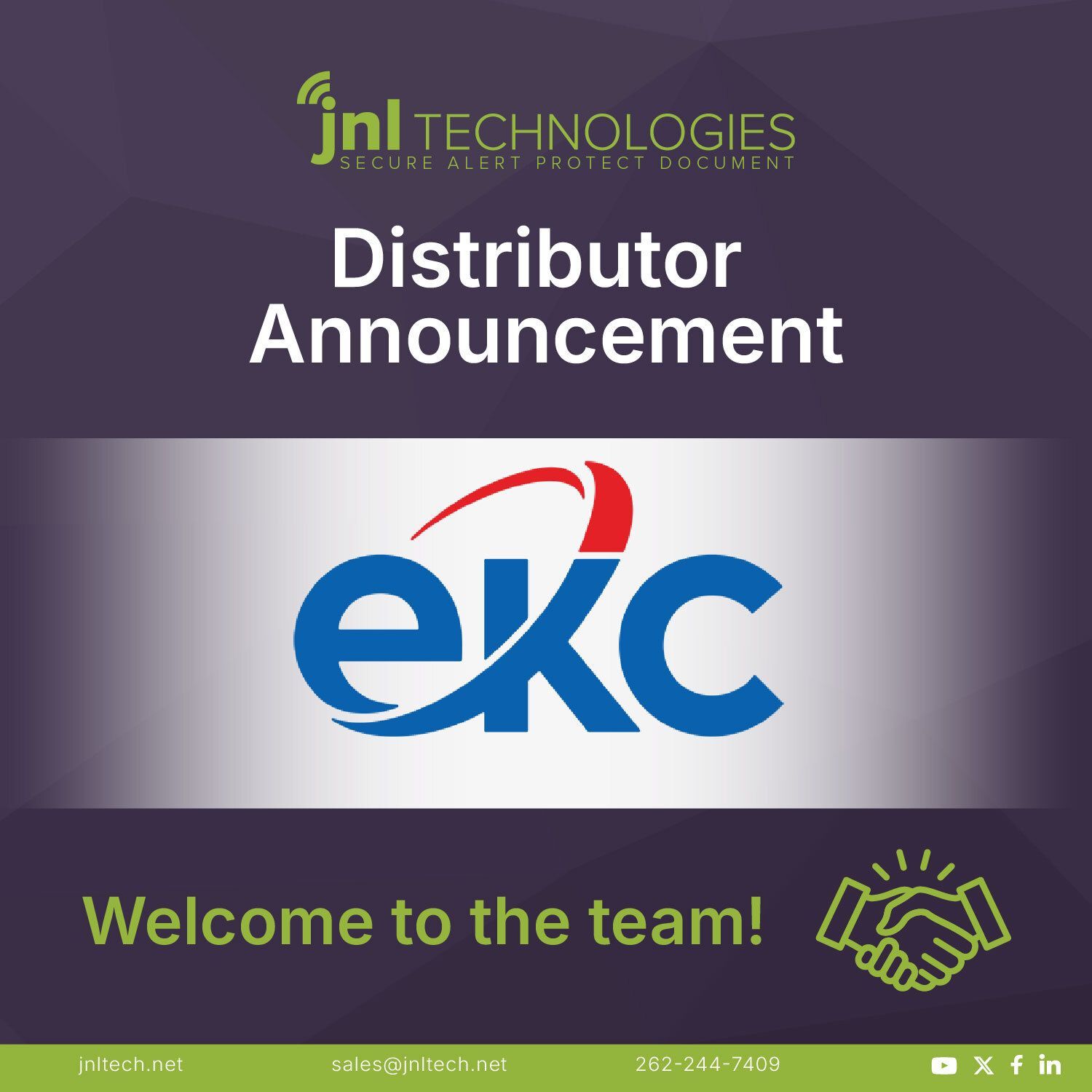 JNL Technologies Distributor Announcement: EKC. Welcome to the team!