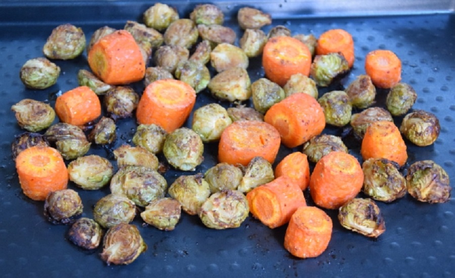 Choux de Bruxelles, carottes, moutarde, vinaigre balsamique, piment, ig bas