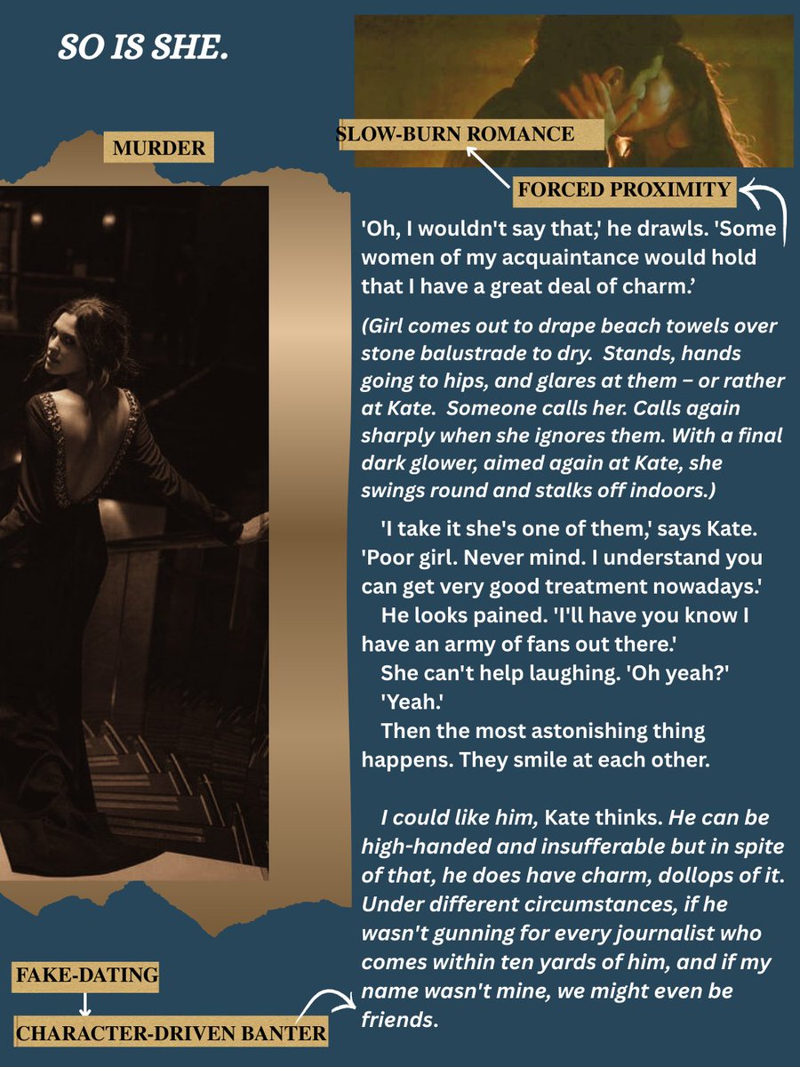 'Oh, I wouldn't say that,' he drawls. 'Some women of my acquaintance would hold that I have a great deal of charm.’
(Girl comes out to drape beach towels over stone balustrade to dry. Stands, hands going to hips, and glares at them – or rather at Kate. Someone calls her. Calls again sharply when she ignores them. With a final dark glower, aimed again at Kate, she swings round and stalks off indoors.)
'I take it she's one of them,' says Kate. 'Poor girl. Never mind. I understand you can get very good treatment nowadays.'
He looks pained. 'I'll have you know I have an army of fans out there.'
She can't help laughing. 'Oh yeah?'
'Yeah.'
Then the most astonishing thing happens. They smile at each other.
I could like him, Kate thinks. He can be high-handed and insufferable but in spite of that, he does have charm, dollops of it. Under different circumstances, if he wasn't gunning for every journalist who comes within ten yards of him, and if my name wasn't mine, we might even be friends.