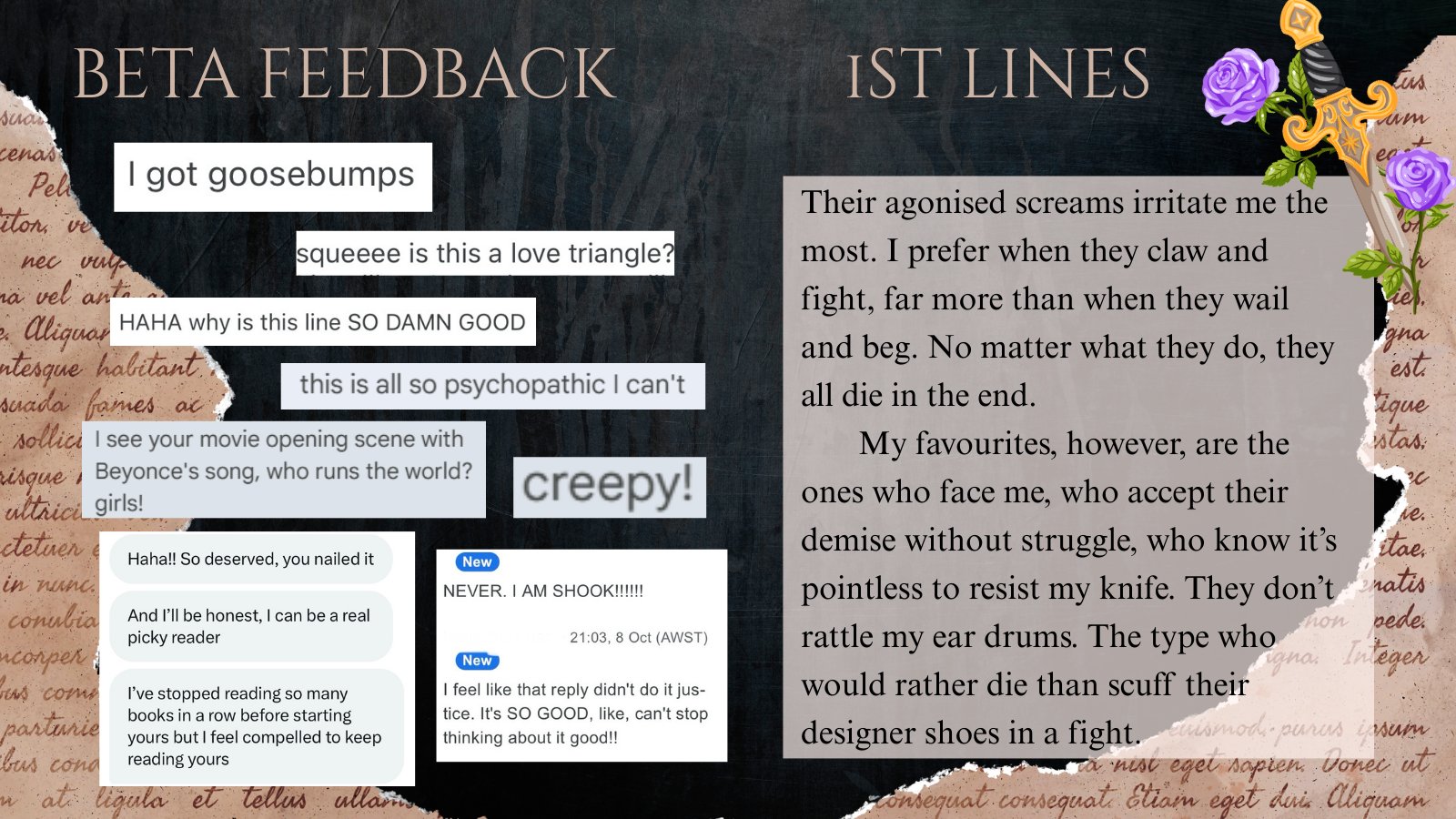 Dark background with blocks of text