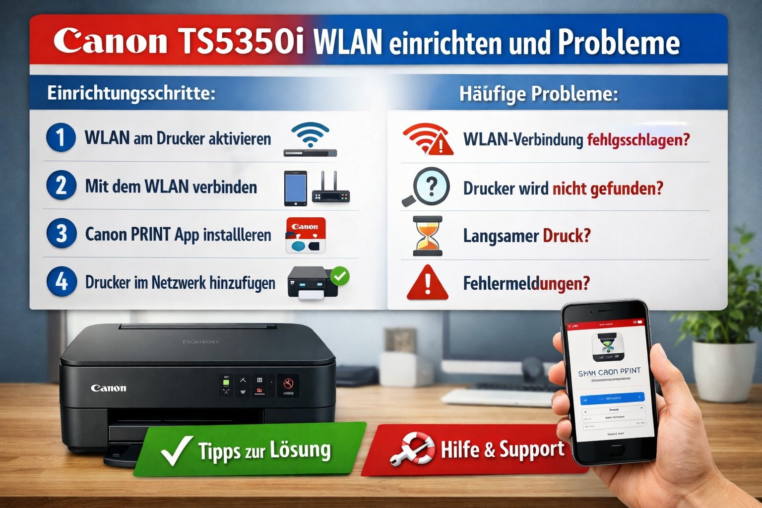 Druckerwarteschlange lässt sich nicht löschen Der Canon TS5350i ist ein kompakter Alltagsdrucker – solange WLAN und Windows sauber zusammenspielen. In der Praxis stolpern viele über Verbindungsabbrüche, „Drucker offline“-Meldungen oder eine blockierte Warteschlange. Genau hier setzt diese Schnelllösung an: Du richtest deinen Drucker korrekt ein, behebst typische WLAN-Probleme und lernst, warum die manchmal hartnäckig hängen bleibt – und wie du das dauerhaft fixt.