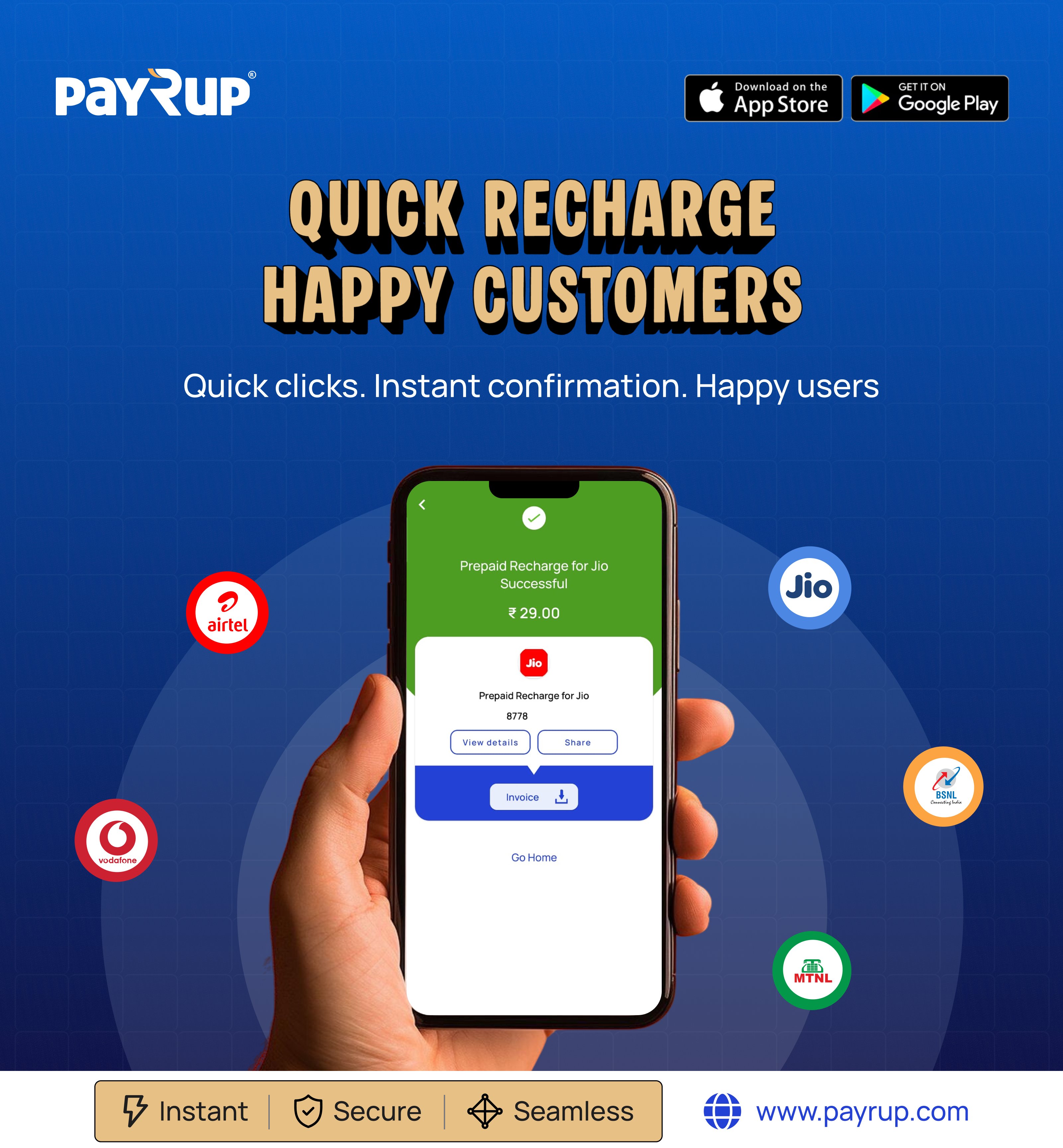 Quick recharge anytime, instant confirmation, secure payments, seamless experience with PayRup app. Visit now https://play.google.com/store/apps/details?id=com.payrup.app&pcampaignid=web_share
#PayRup #QuickRecharge #InstantConfirmation #SecurePayments #SeamlessExperience #MobileRecharge #DigitalIndia #EasyPayments #RechargeOnline #FintechIndia #CashlessIndia
