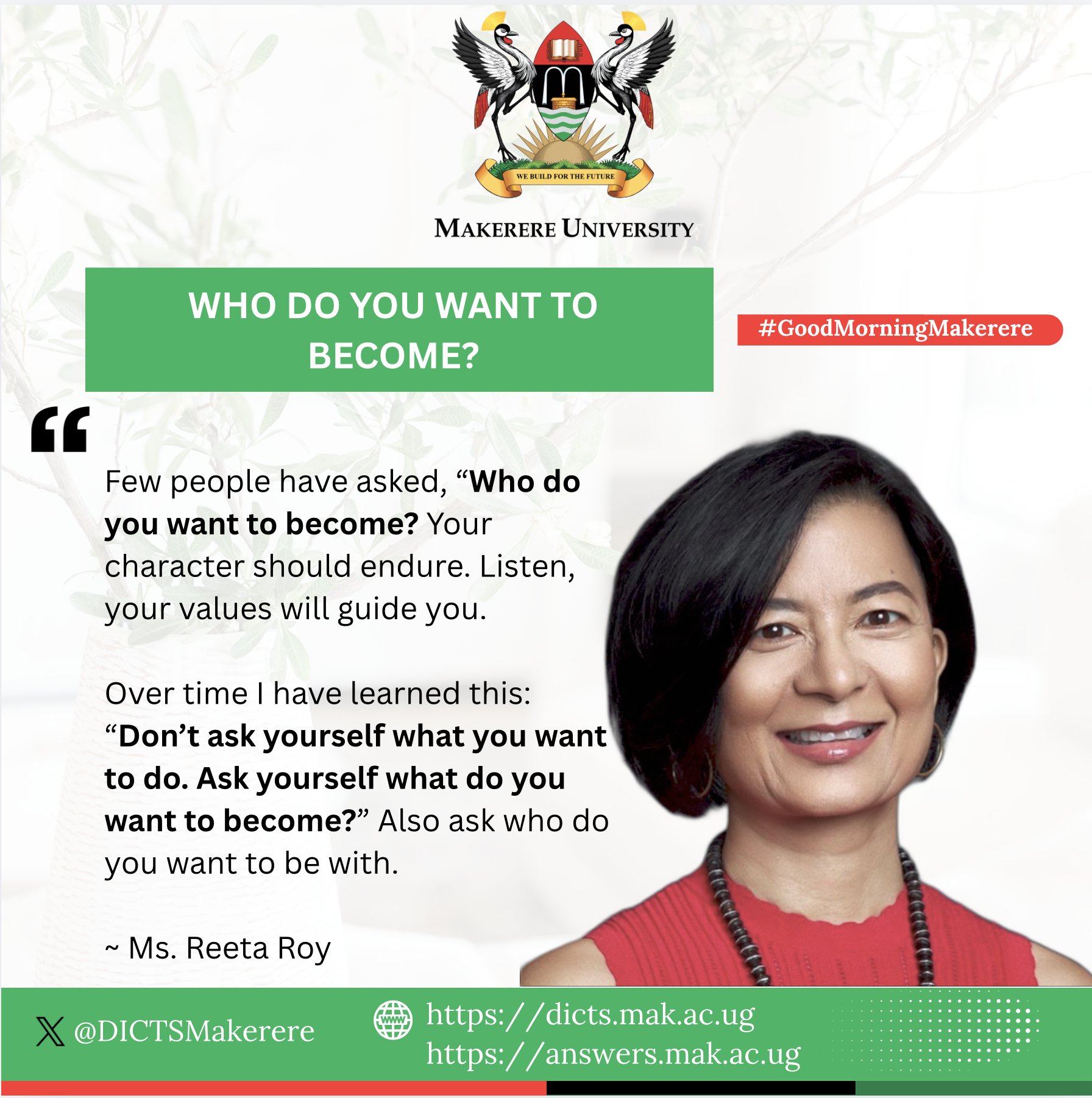 Everyday as you wake up to #BuildForTheFuture.
Ask @reetaroymcf says: "Who do I want to become?"
This critical question will make you listen and your values will guide you.
Good morning.