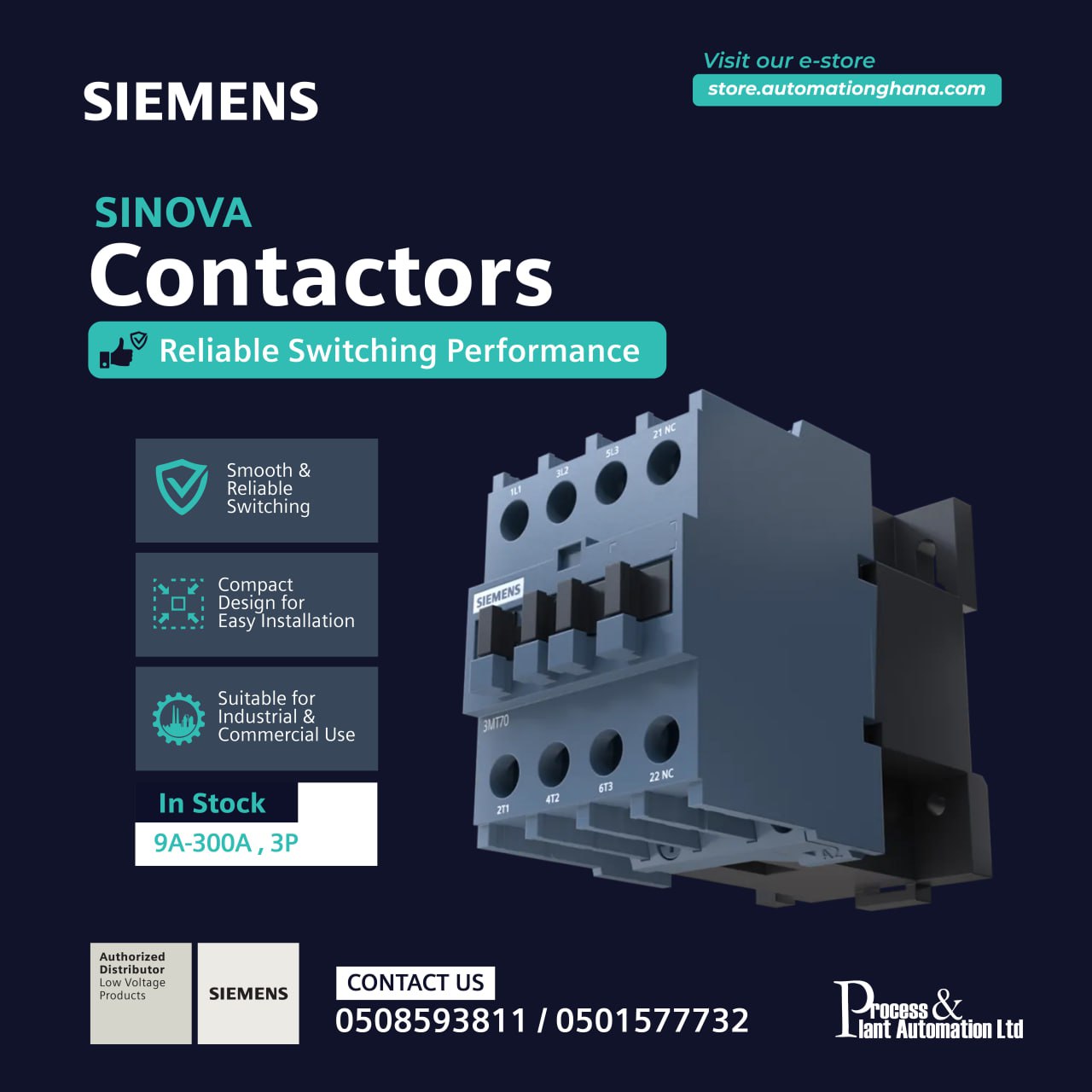Siemens SINOVA contactors available at The Automation Ghana Group.