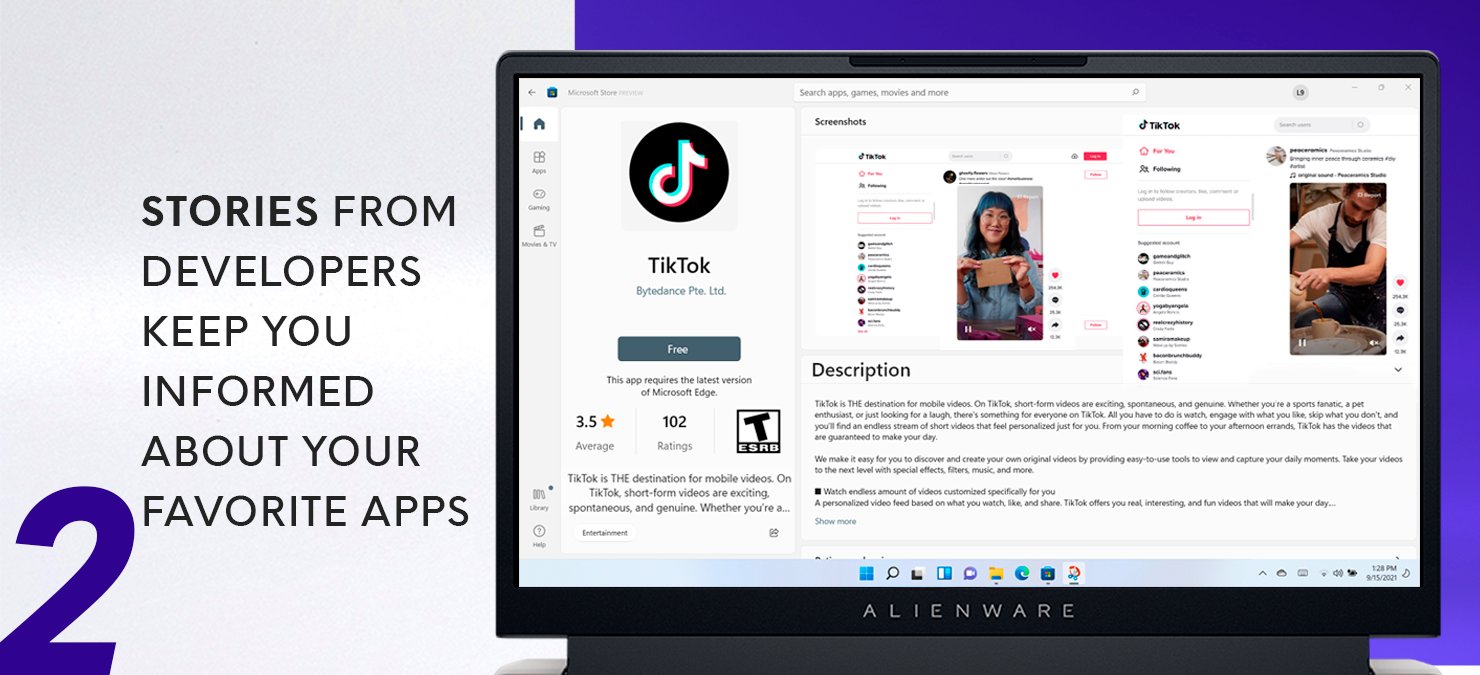 Stories from developers keep you informed about your favorite apps. 