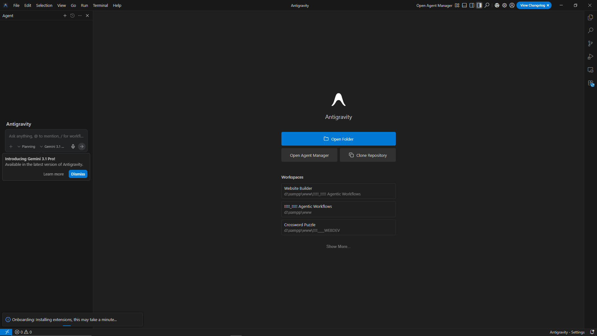 Setting up Google's Antigravity AI IDE this am | 601MEDIA Production
