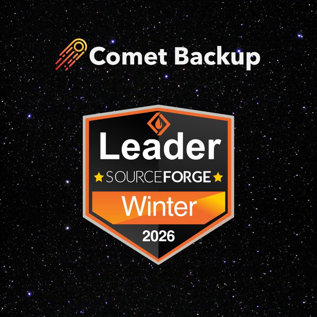 Comet Backup - SourceForge Winter 2026 Leader badge, on starry background