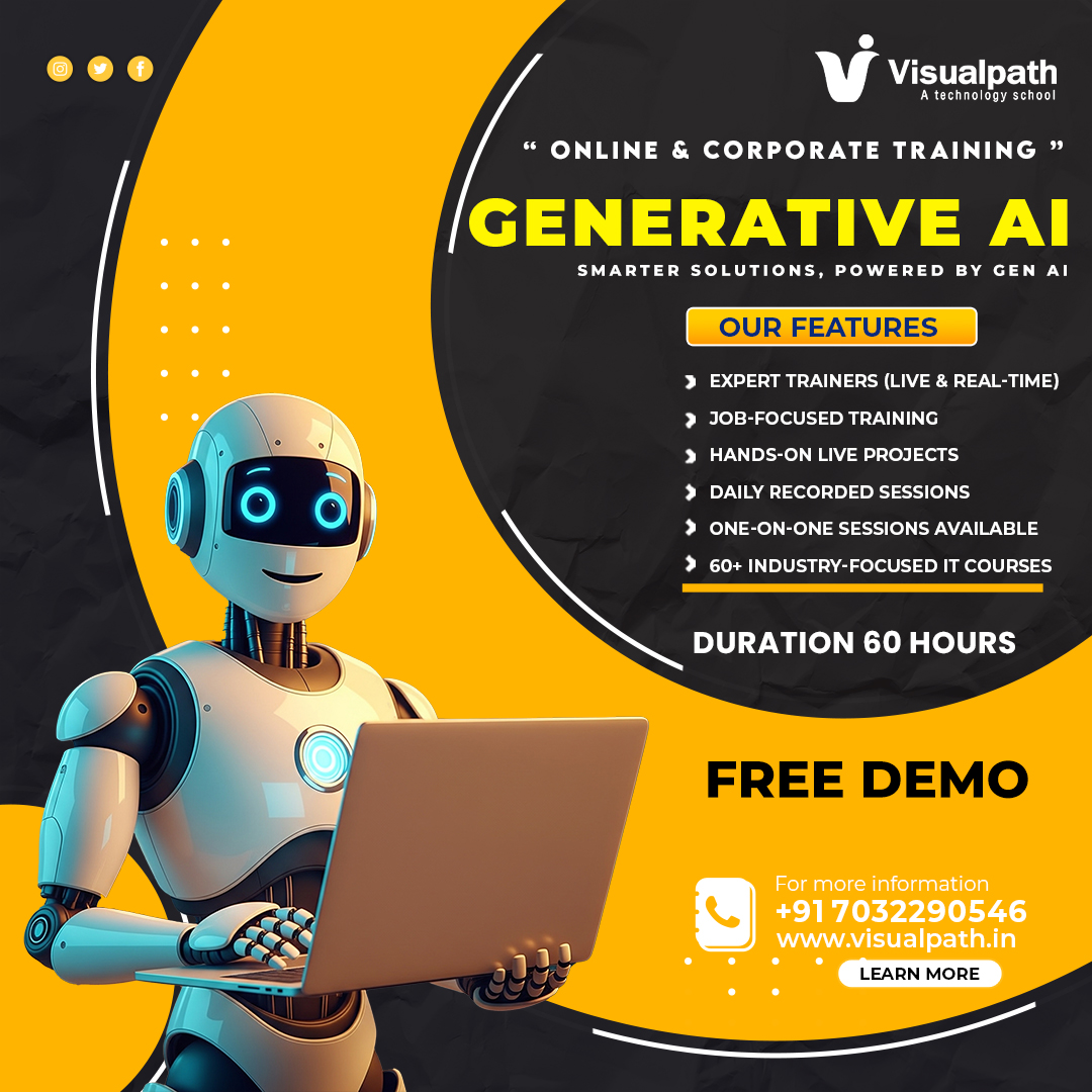 Join #Visualpath’s Gen AI training and learn how AI fits into real work.
Course Highlights:
 • Prompt design and output control
 • Generative AI workflows
 • LLM concepts made simple
 • Practical, no-confusion learning

You’ll Gain:
• Practical Gen AI understanding
• Prompt engineering skills
• Real-world AI applications
• Confidence to use AI at work

+91-7032290546
Visit: https://www.visualpath.in/generative-ai-course-online-training.html 

