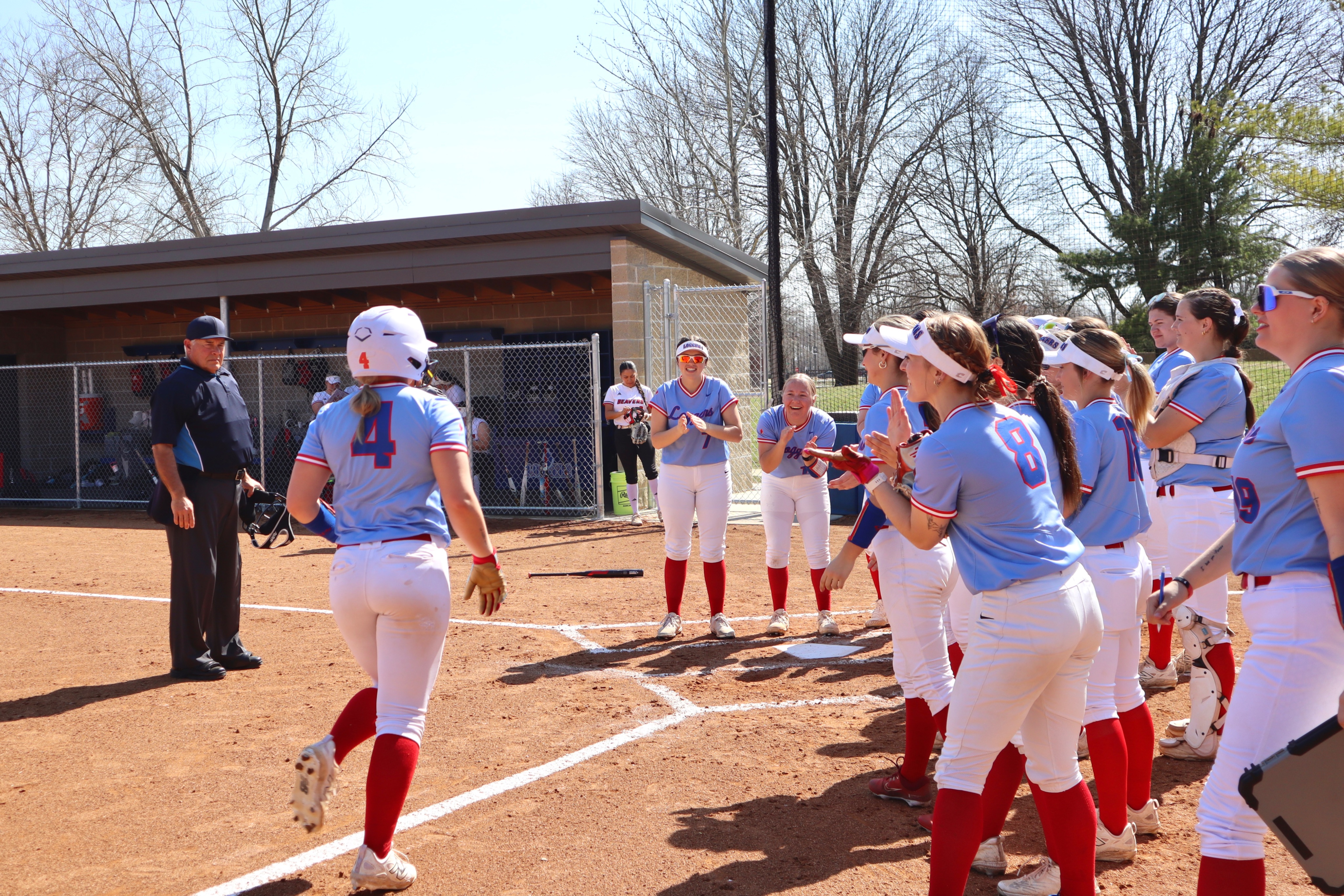 LLCC softball team cheering for a run.