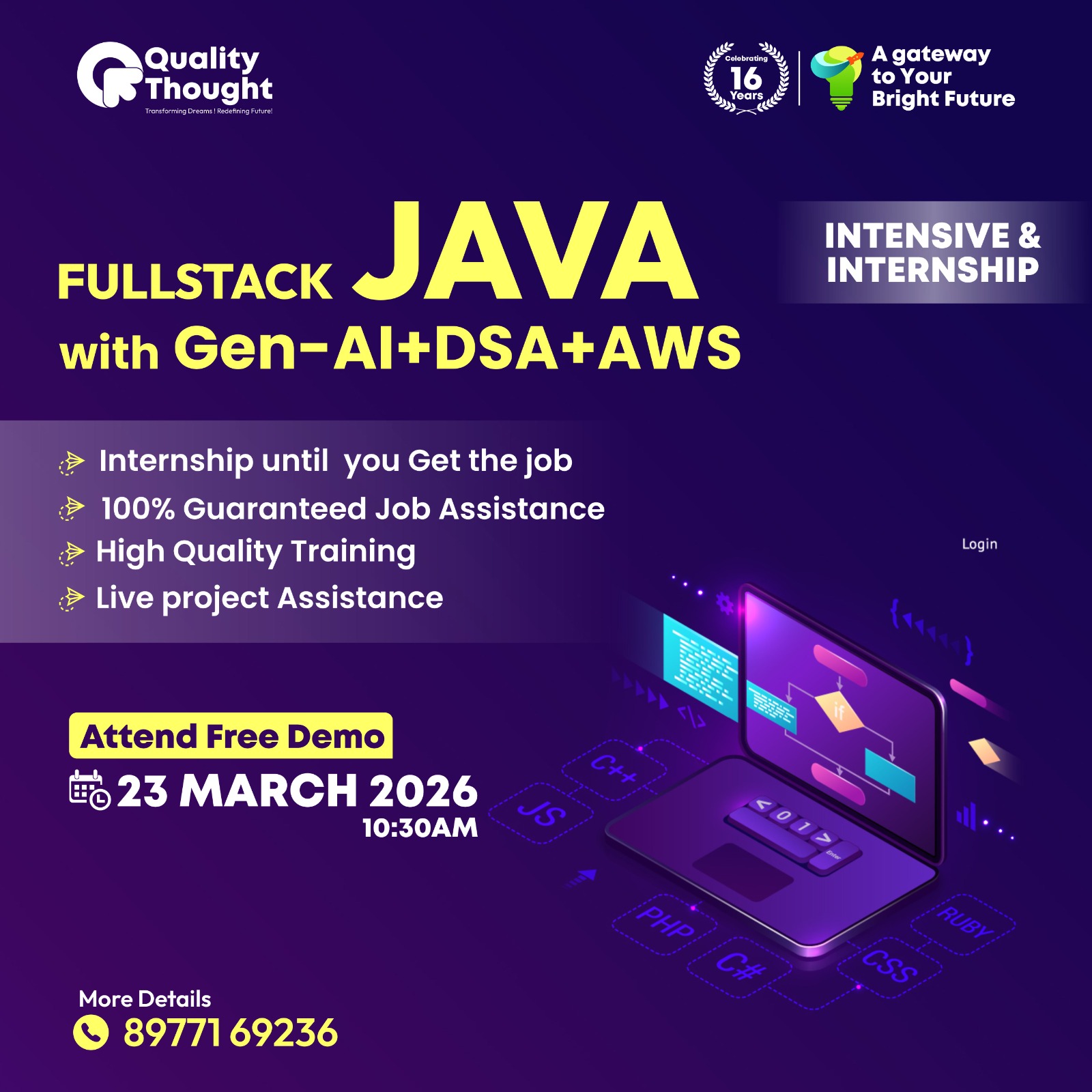 Free Full Stack Java Training demo at Quality Thought in Hyderabad