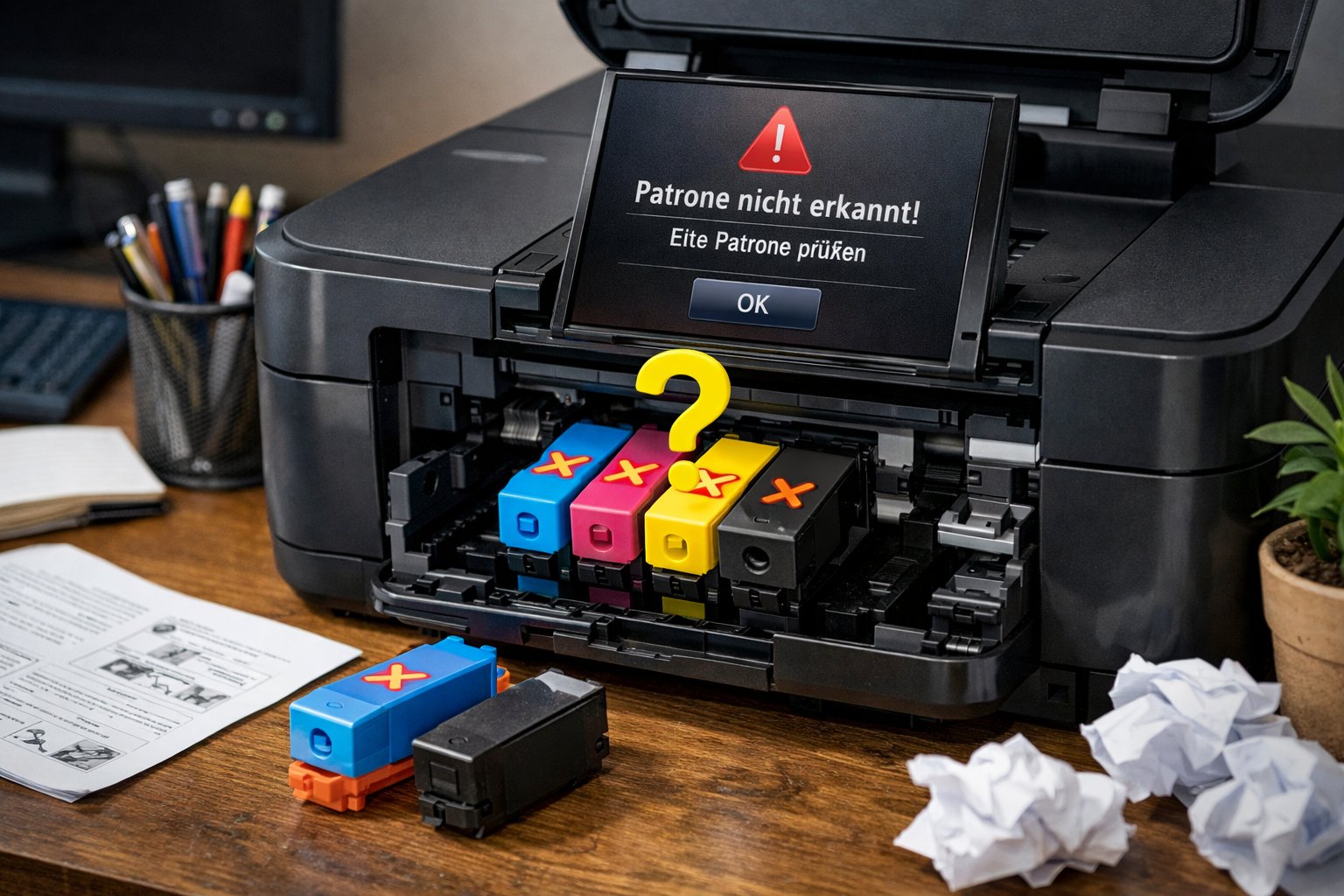 Es kann sehr frustrierend sein: Sie setzen eine neue Tintenpatrone ein und plötzlich erscheint die Meldung Drucker erkennt Patrone nicht. Dieses Problem tritt bei vielen Druckermarken auf – egal ob HP, Canon oder Epson.
Die gute Nachricht ist, dass sich dieser Fehler in den meisten Fällen schnell beheben lässt. In diesem Leitfaden zeige ich Ihnen Schritt für Schritt, wie Sie den Fehler Drucker erkennt Patrone nicht beheben können und Ihren Drucker wieder problemlos nutzen.