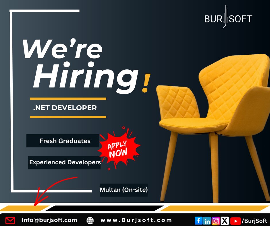 𝗪𝗲’𝗿𝗲 𝗛𝗶𝗿𝗶𝗻𝗴: .𝗡𝗘𝗧 𝗗𝗲𝘃𝗲𝗹𝗼𝗽𝗲𝗿
.
BurjSoft is looking for passionate .𝐍𝐄𝐓 𝐃𝐞𝐯𝐞𝐥𝐨𝐩𝐞𝐫𝐬 to join our growing team in 𝐌𝐮𝐥𝐭𝐚𝐧.
.
We are hiring both 𝑭𝒓𝒆𝒔𝒉 𝑮𝒓𝒂𝒅𝒖𝒂𝒕𝒆𝒔 and 𝑬𝒙𝒑𝒆𝒓𝒊𝒆𝒏𝒄𝒆𝒅 𝑫𝒆𝒗𝒆𝒍𝒐𝒑𝒆𝒓𝒔 who are eager to build modern software solutions and grow in a professional software house environment.
.
📍𝐋𝐨𝐜𝐚𝐭𝐢𝐨𝐧: 𝐌𝐮𝐥𝐭𝐚𝐧 (𝐎𝐧-𝐬𝐢𝐭𝐞)
.
𝐑𝐞𝐪𝐮𝐢𝐫𝐞𝐦𝐞𝐧𝐭𝐬:
• Knowledge of .NET / ASP.NET
• Basic understanding of databases (SQL Server preferred)
• Strong problem-solving skills
• Passion for learning and teamwork
.
📧 𝐇𝐨𝐰 𝐭𝐨 𝐀𝐩𝐩𝐥𝐲:
Send your CV to info@burjsoft.com
.
Note:
This is a strictly on-site position in Multan. The job is not remote.
Interviews will also be conducted physically at the office only.
.
#BurjSoft #Hiring #DotNetDeveloper #MultanJobs #SoftwareJobs #zeeshanilyasch